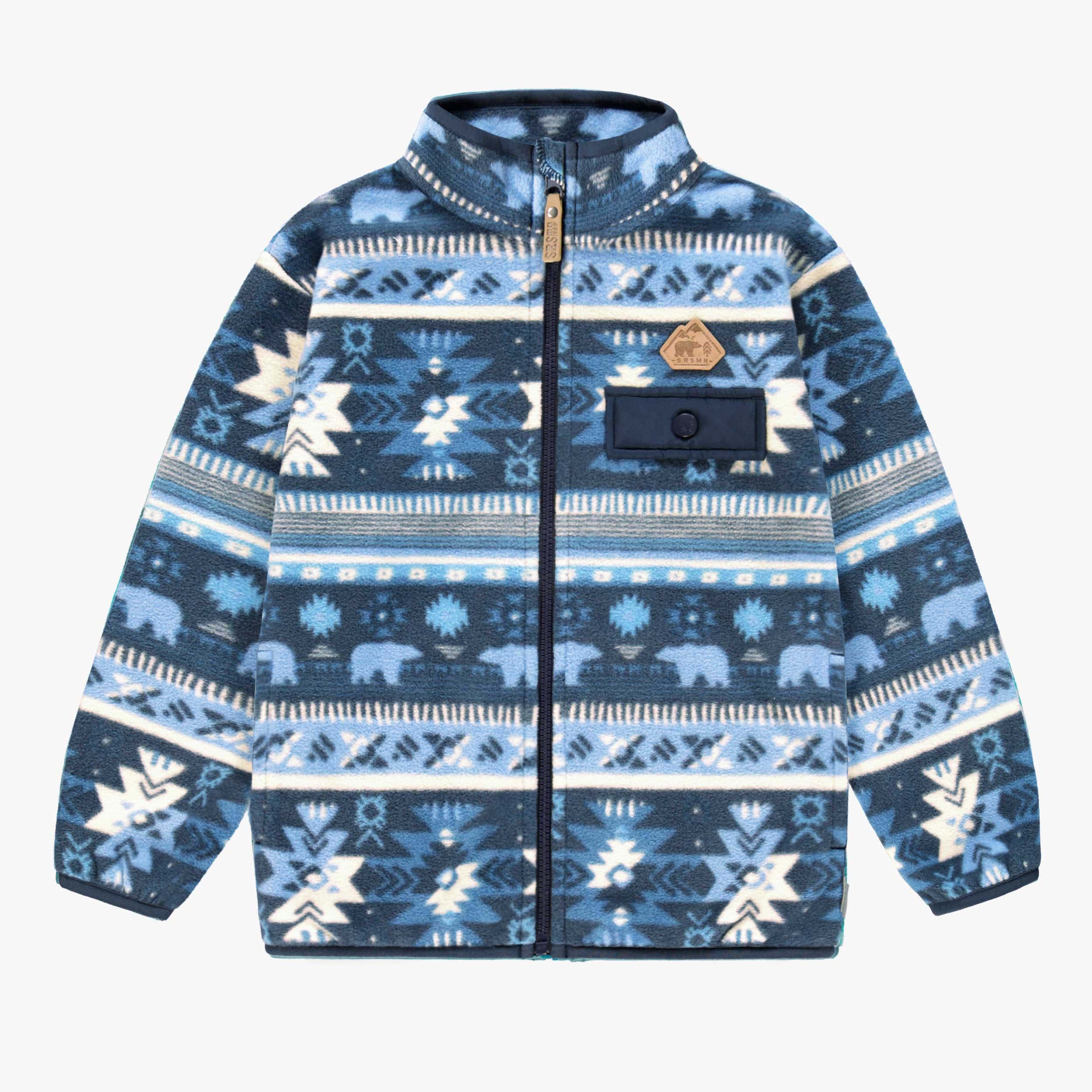 Veste bleue en polar avec motifs, enfant