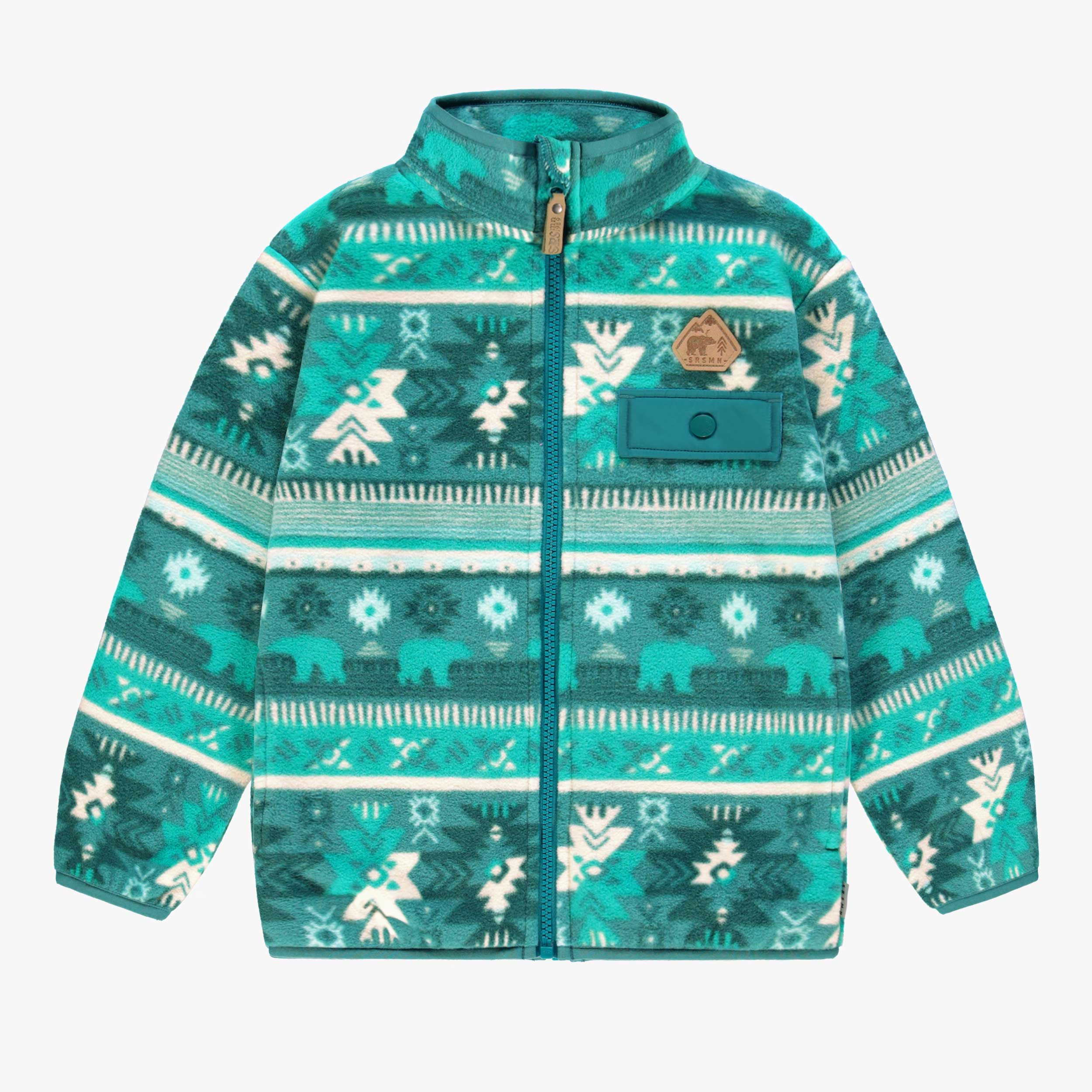Veste turquoise en polar avec motifs, enfant