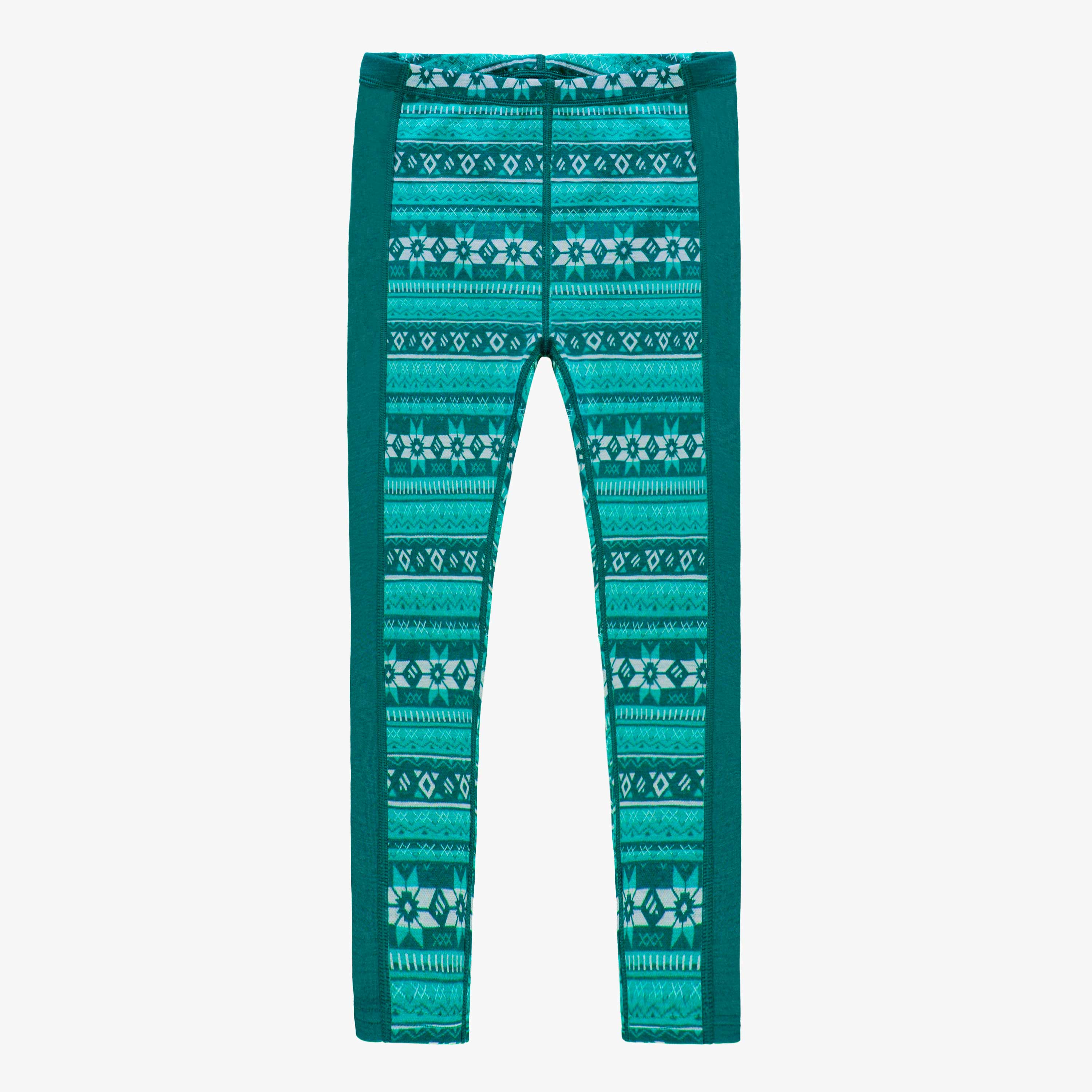 Legging turquoise en laine mérinos avec motifs jacquard, enfant
