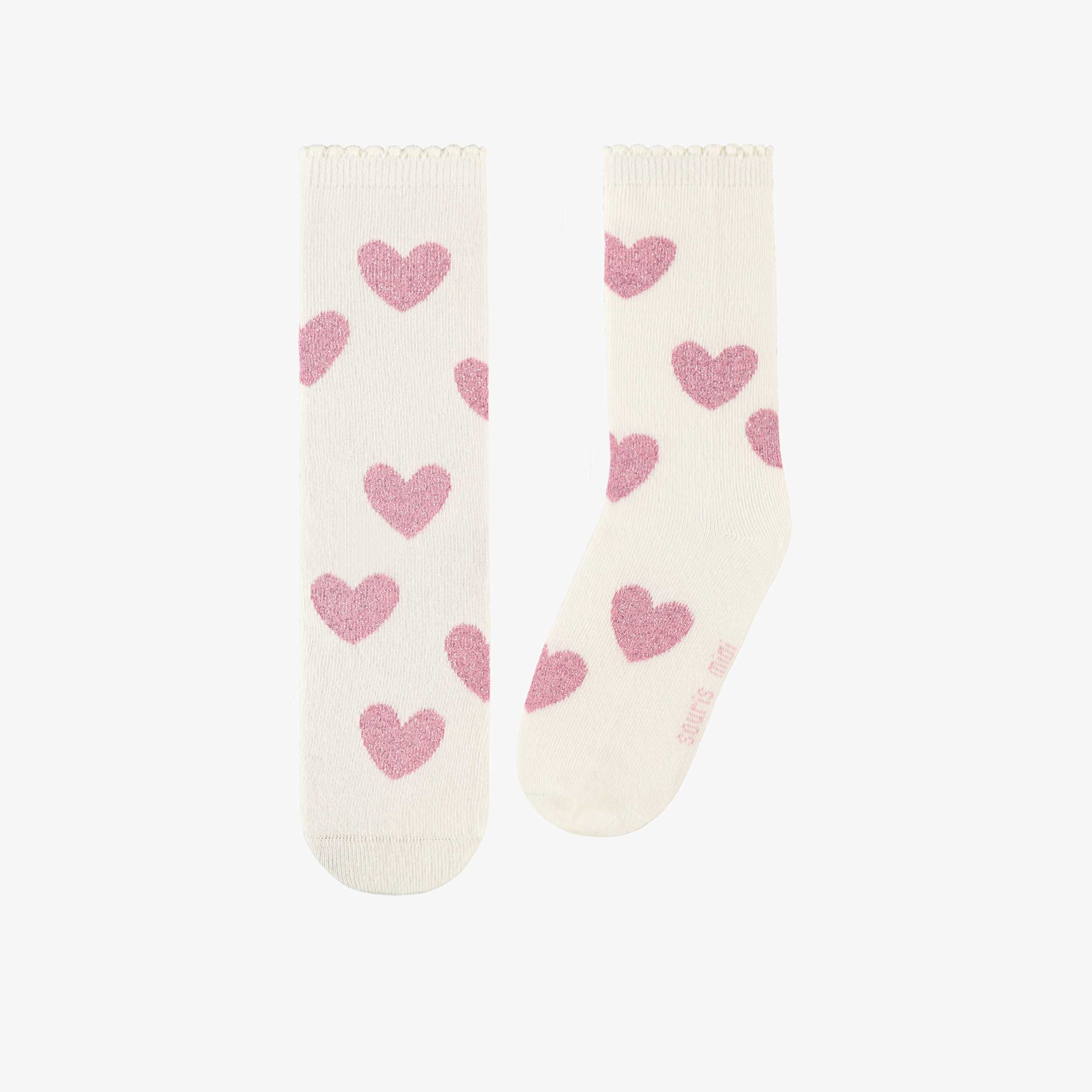 Chaussettes crème à motifs de cœurs, enfant