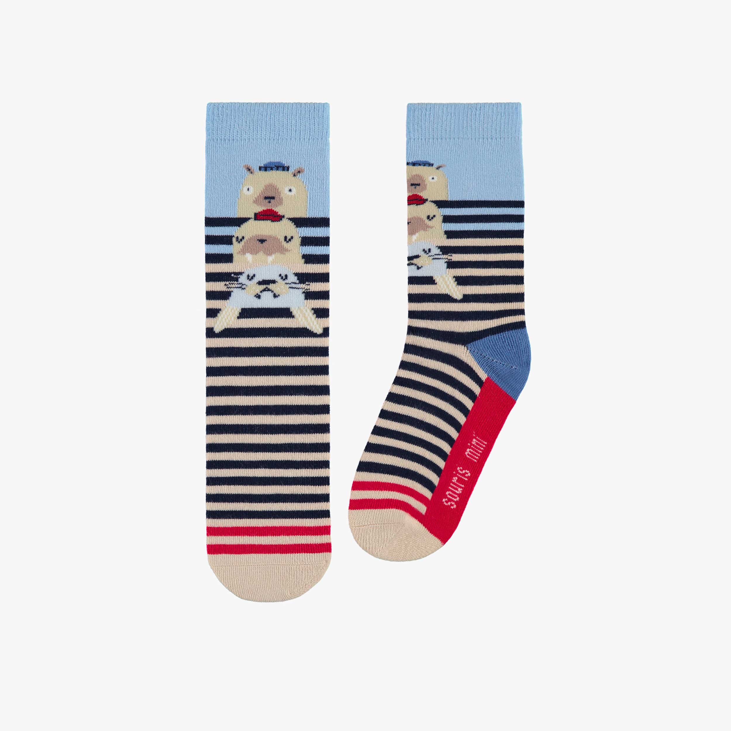 Chaussettes crème à rayures, enfant
