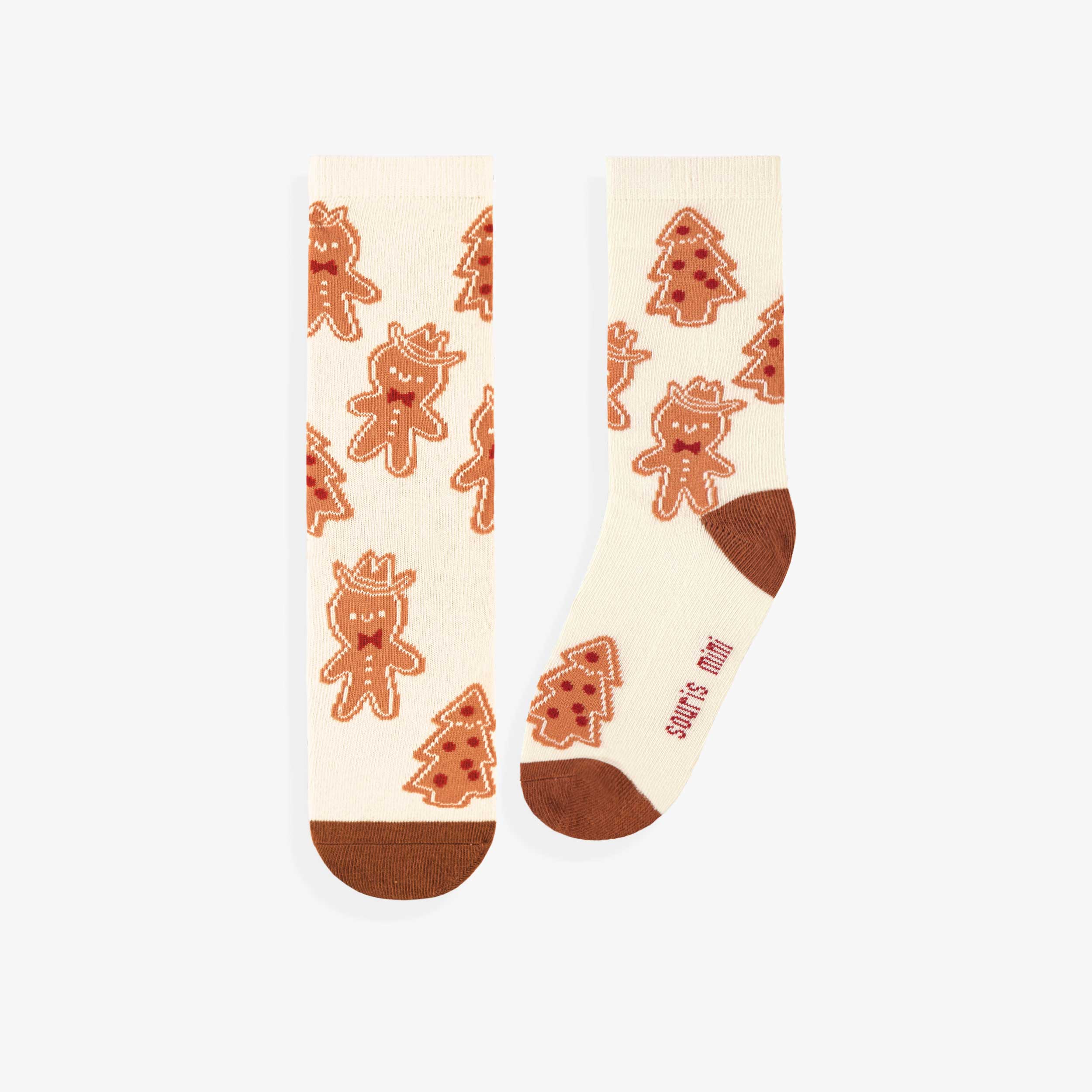 Chaussettes crème à motifs pain d’épices, enfant