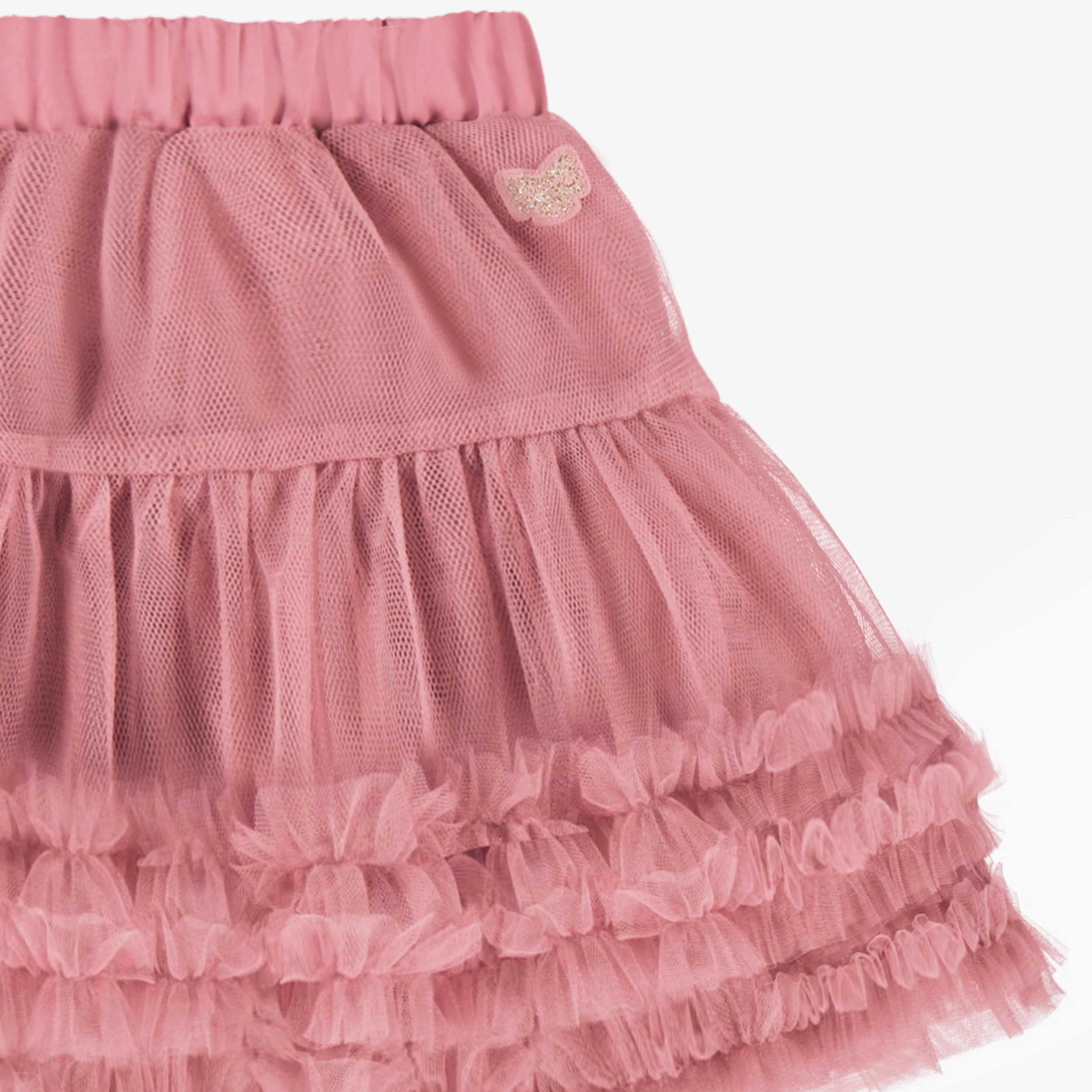 Zoom détails de la jupe rose en tulle souple, enfant