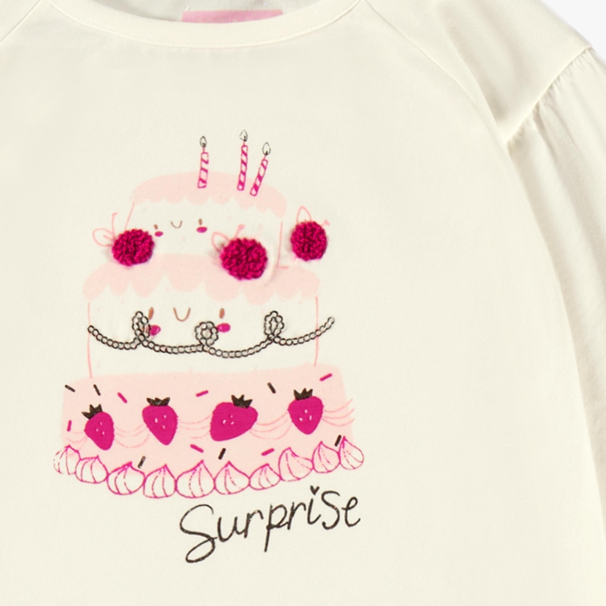 Zoom détails du t-shirt crème avec illustration, enfant