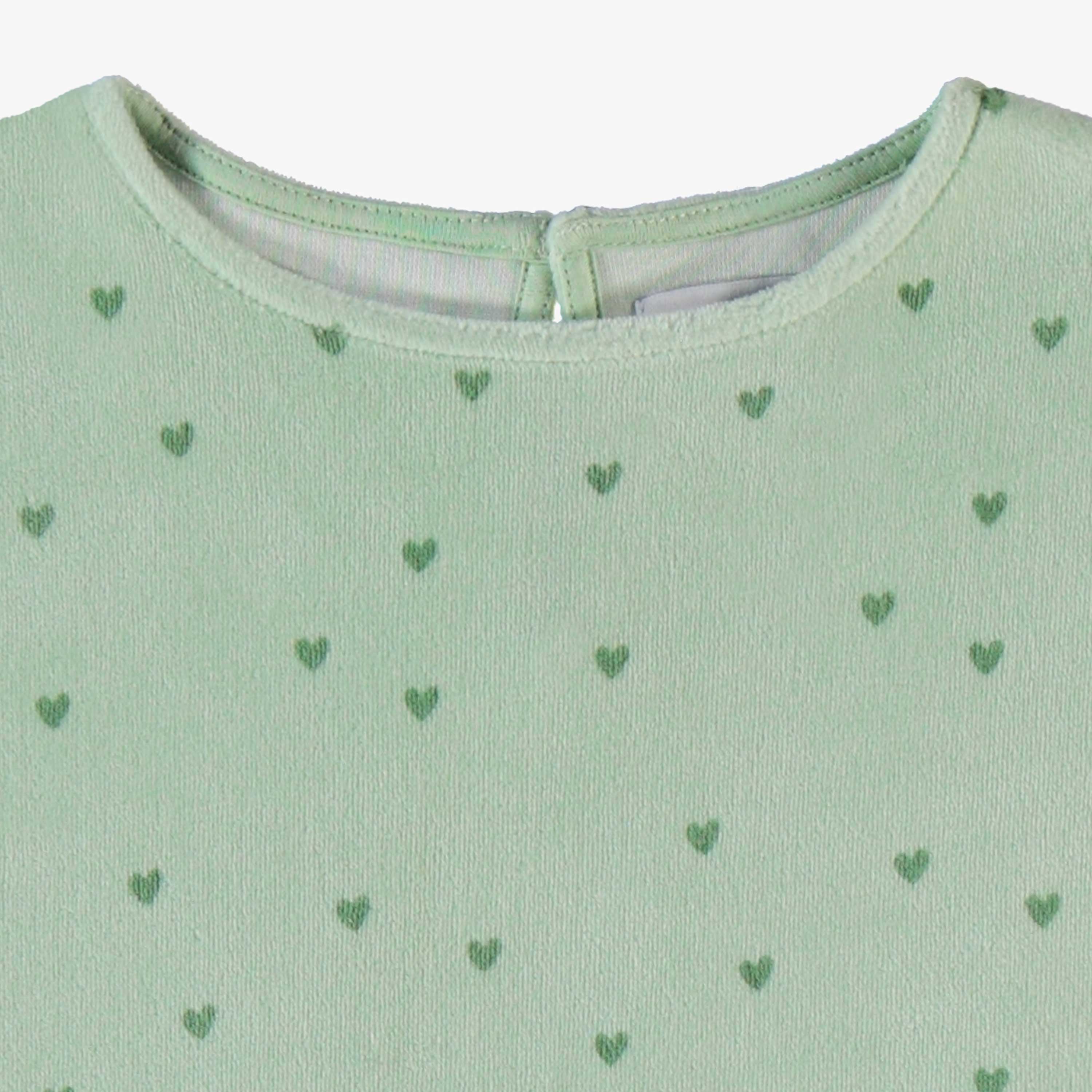 Zoom détails du chandail vert en velours, enfant