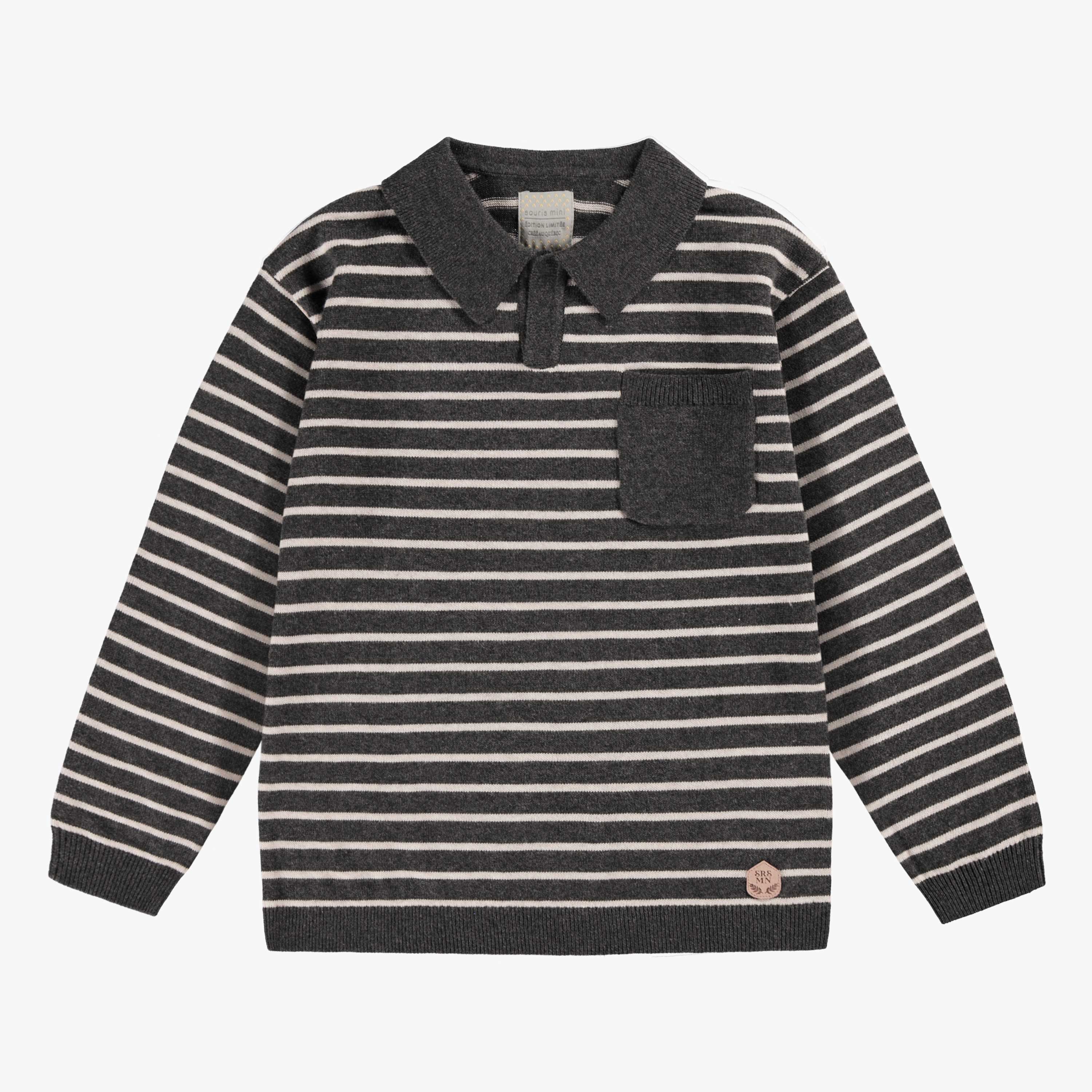 Polo gris en tricot avec rayures, enfant