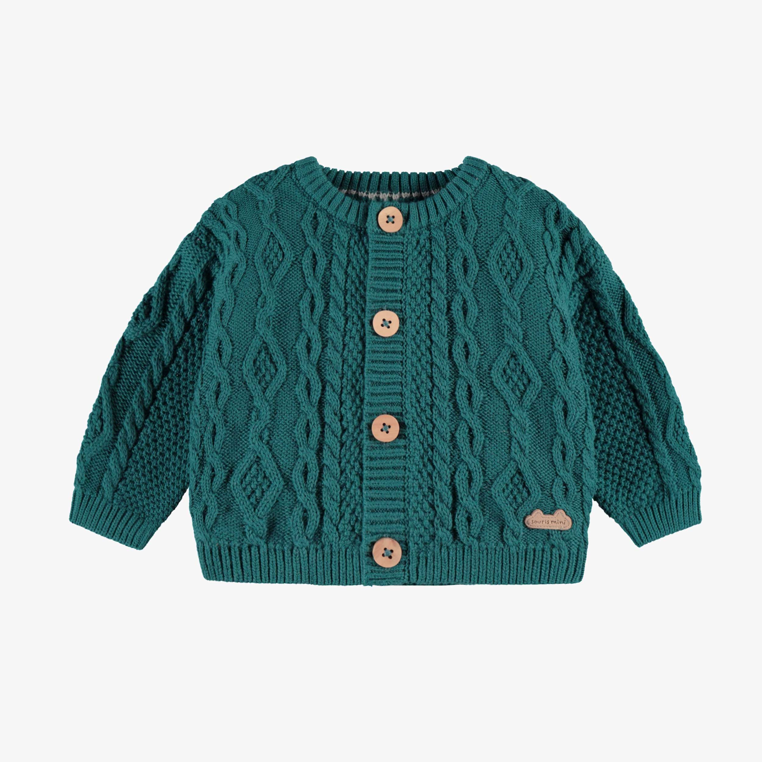 Cardigan bleu sarcelle en tricot, naissance