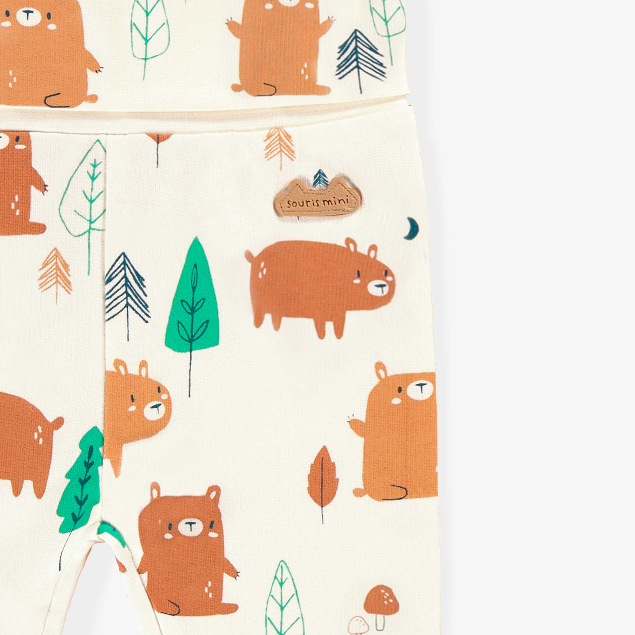 Zoom détails du pantalon évolutif crème à motifs, naissance