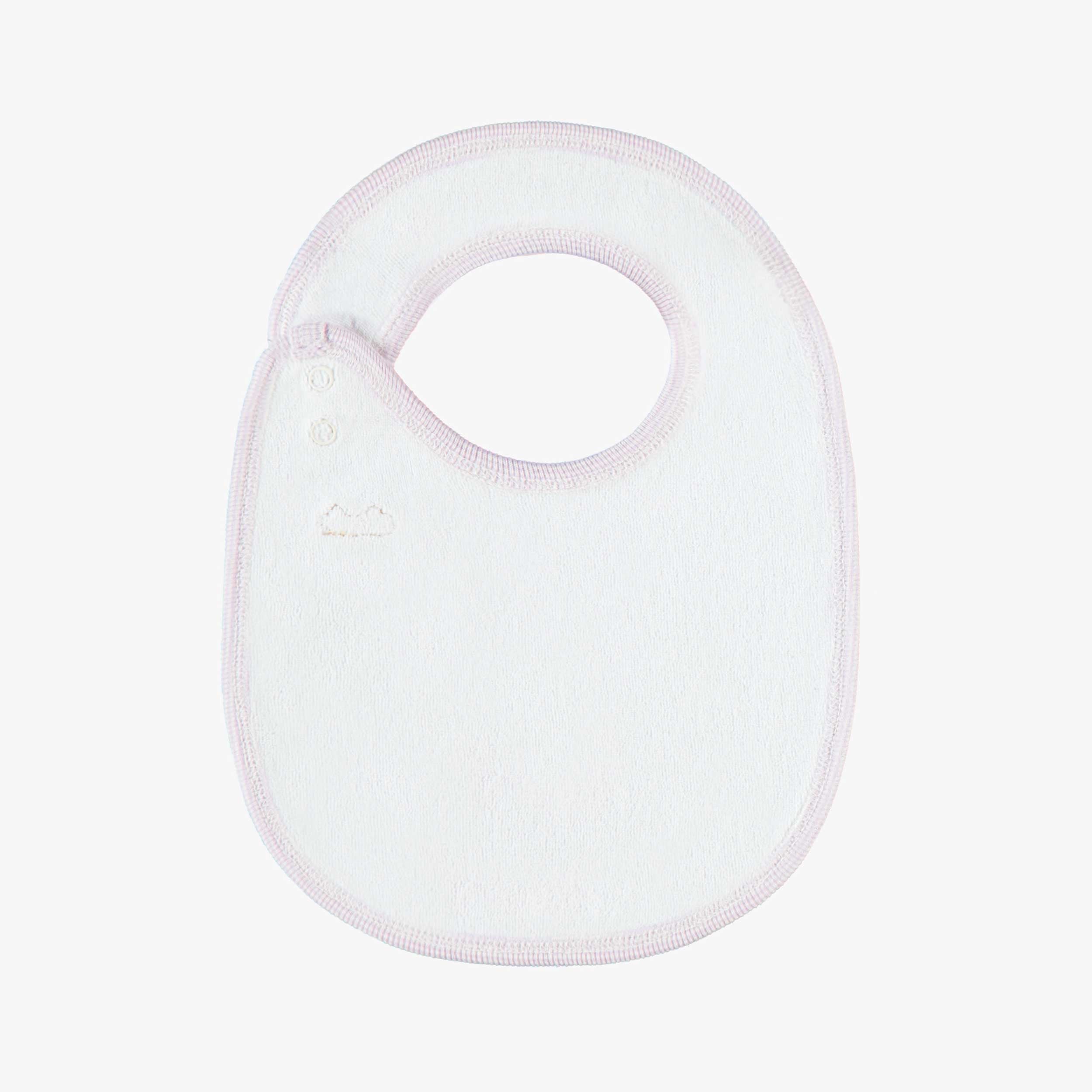 Cream baby bib with illustration, birth