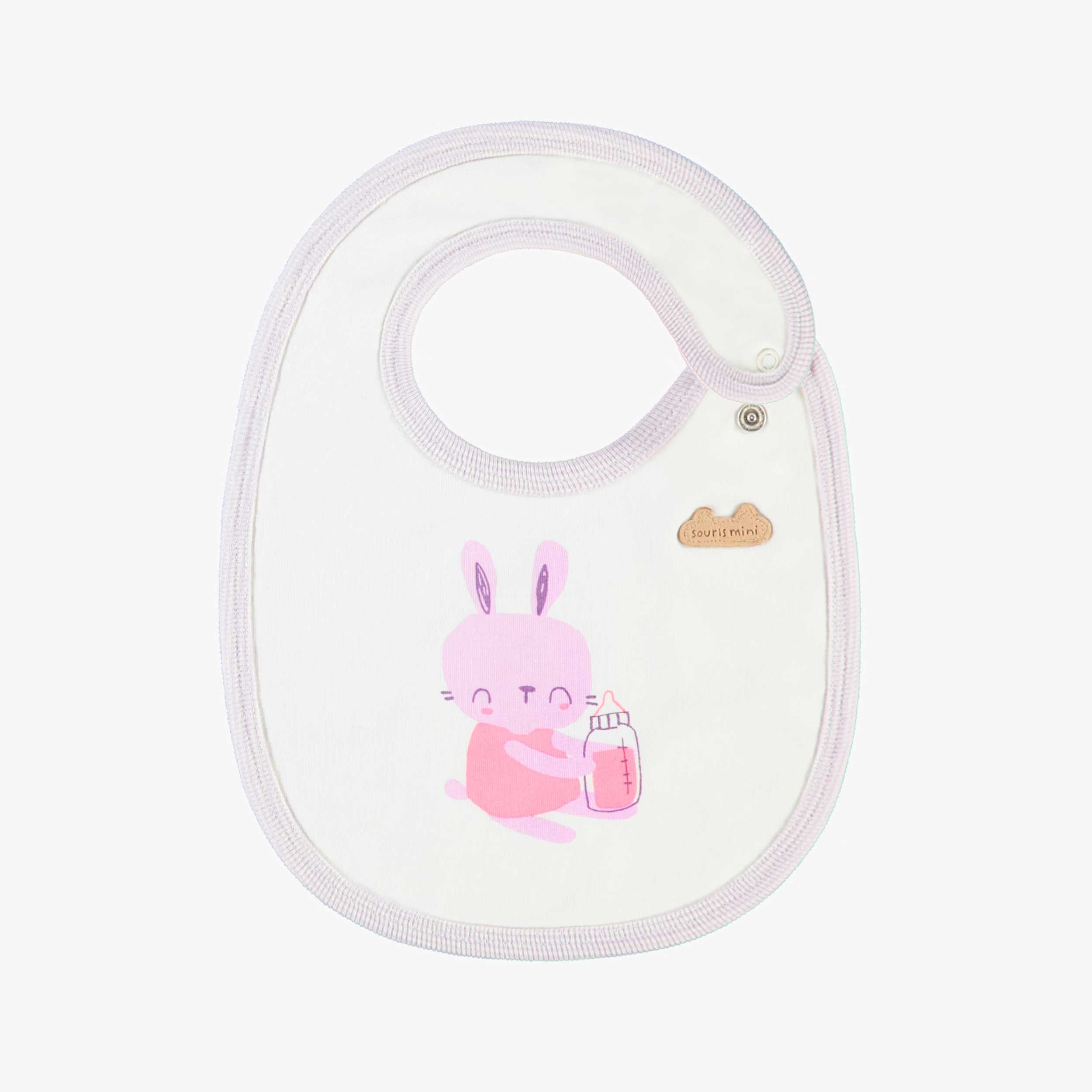 Cream baby bib with illustration, birth