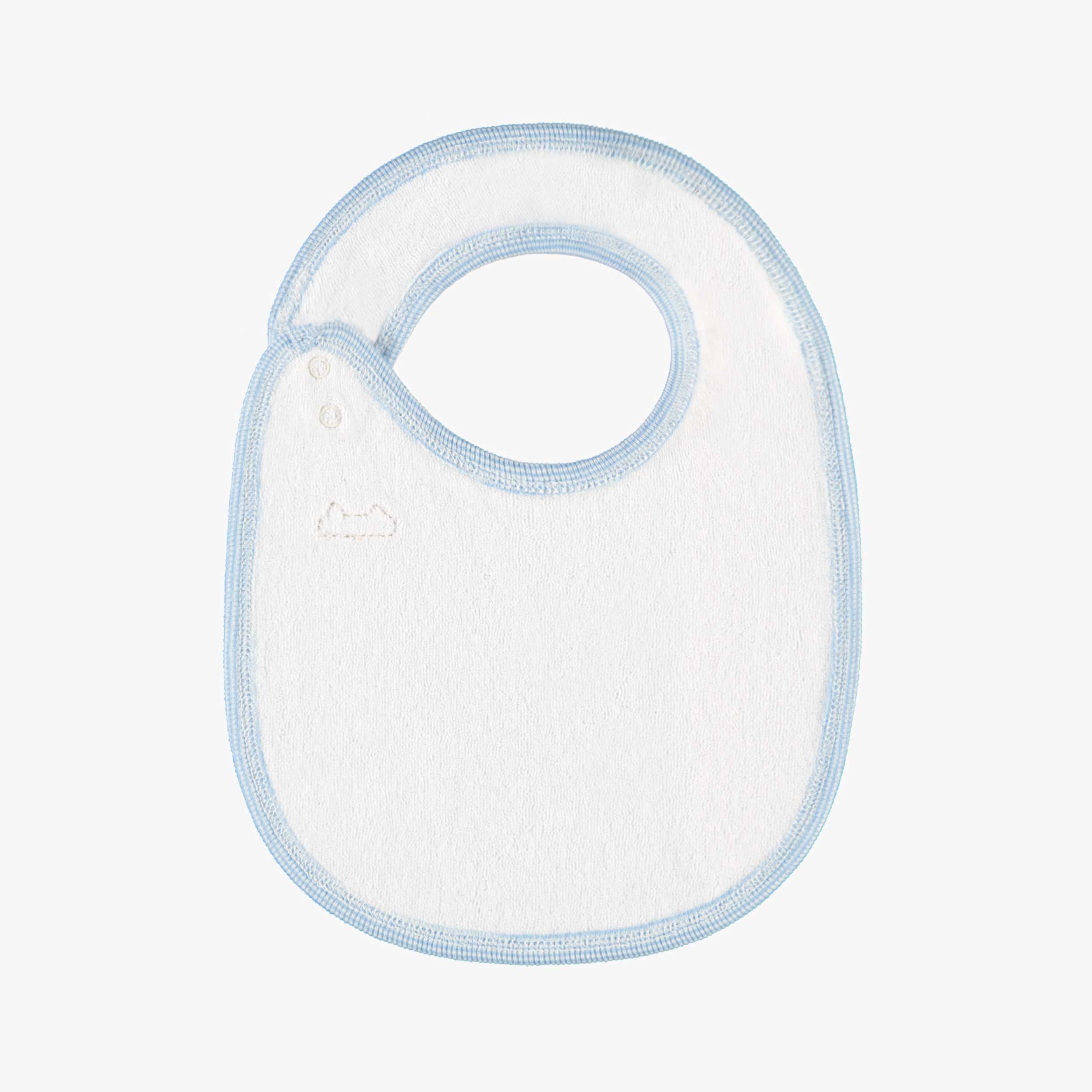 Cream baby bib with illustration, birth