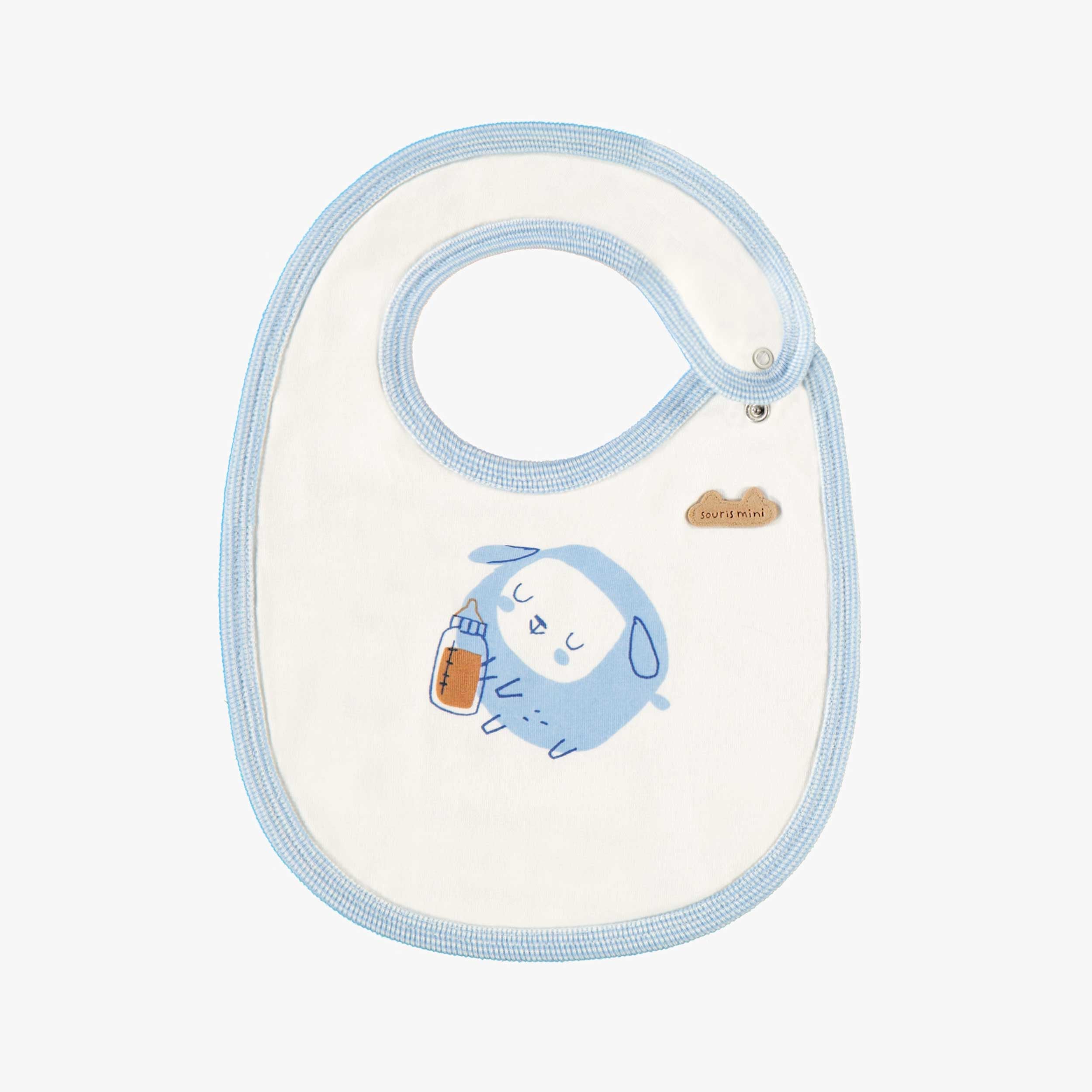 Cream baby bib with illustration, birth