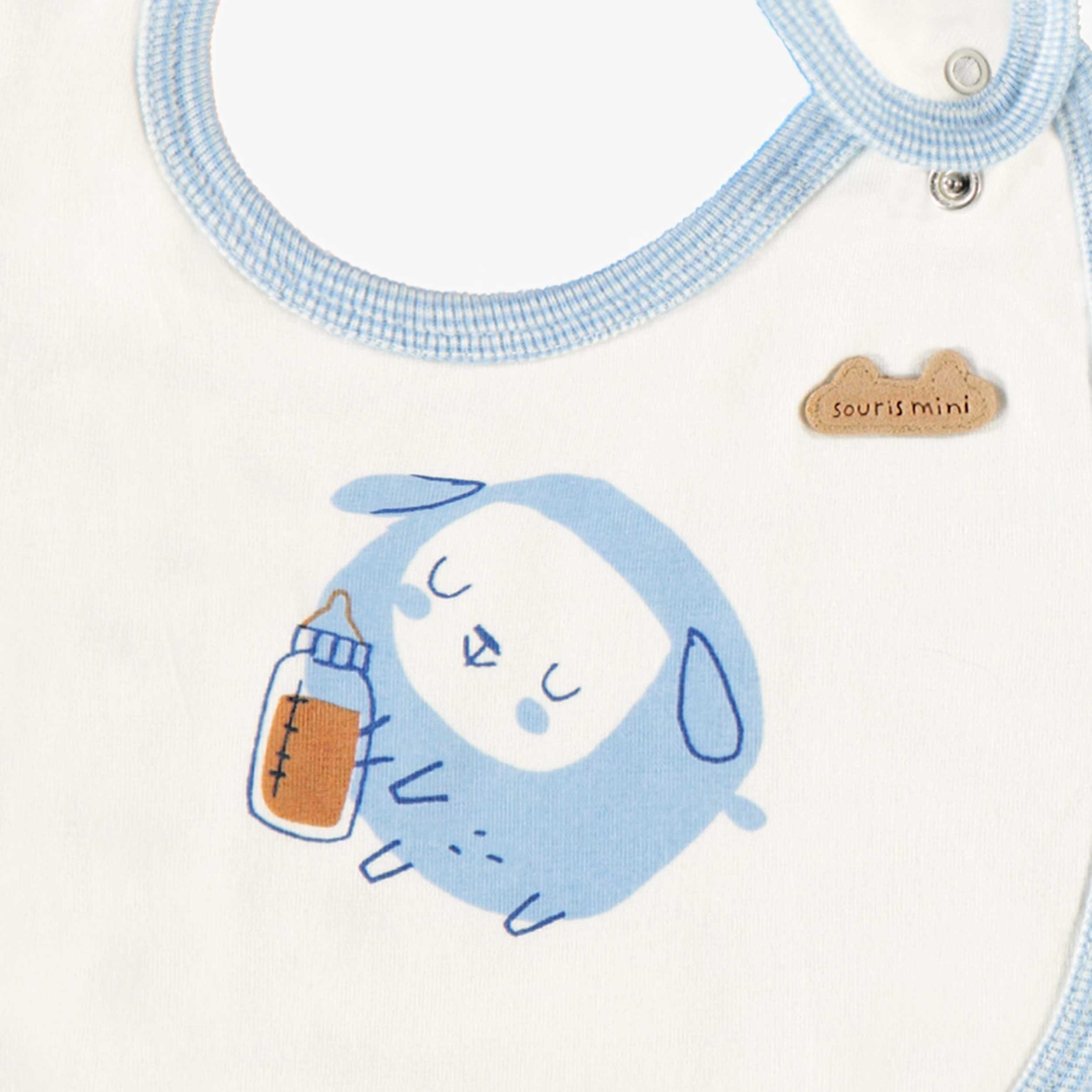 Cream baby bib with illustration, birth