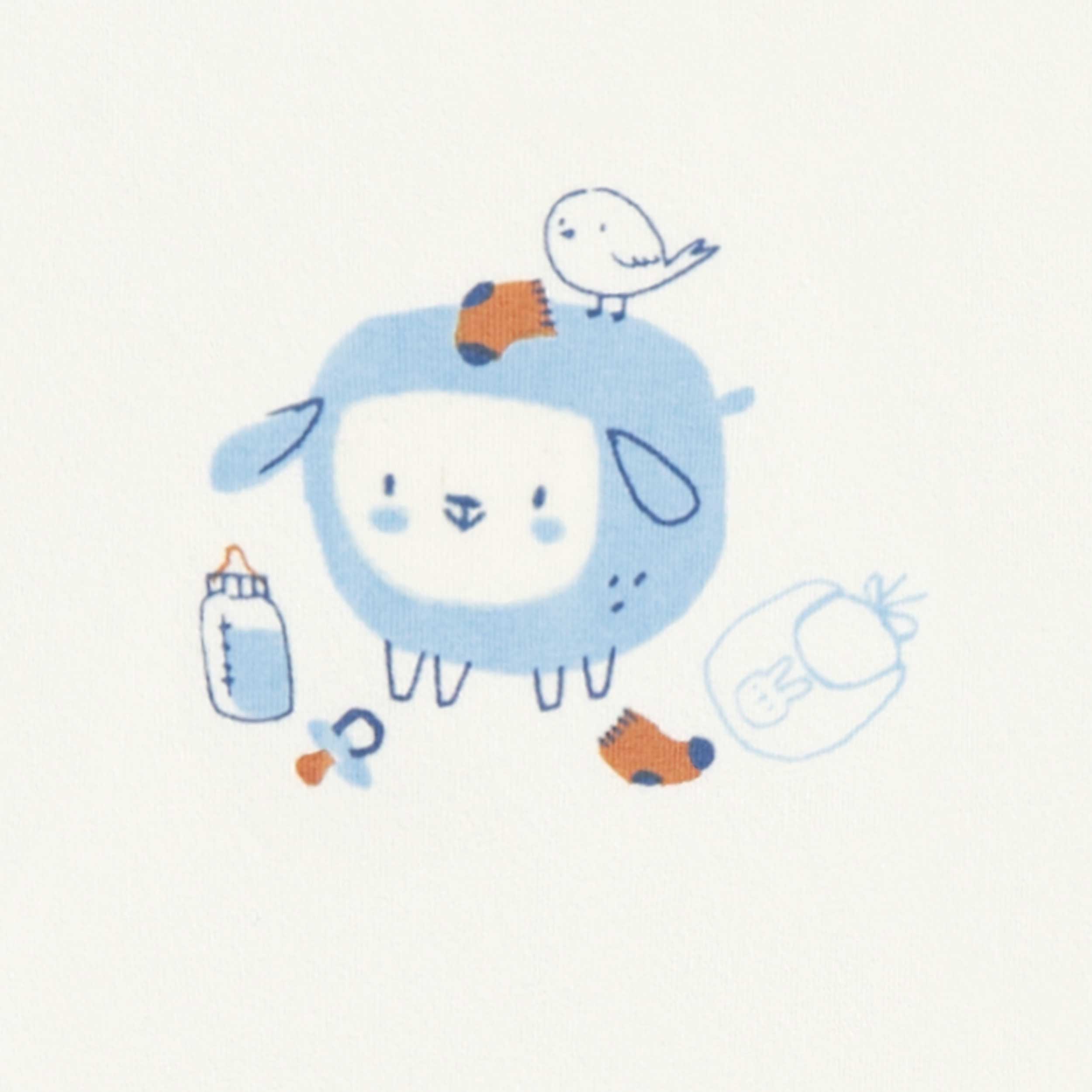 Zoom illustration du t-shirt crème avec illustration, naissance