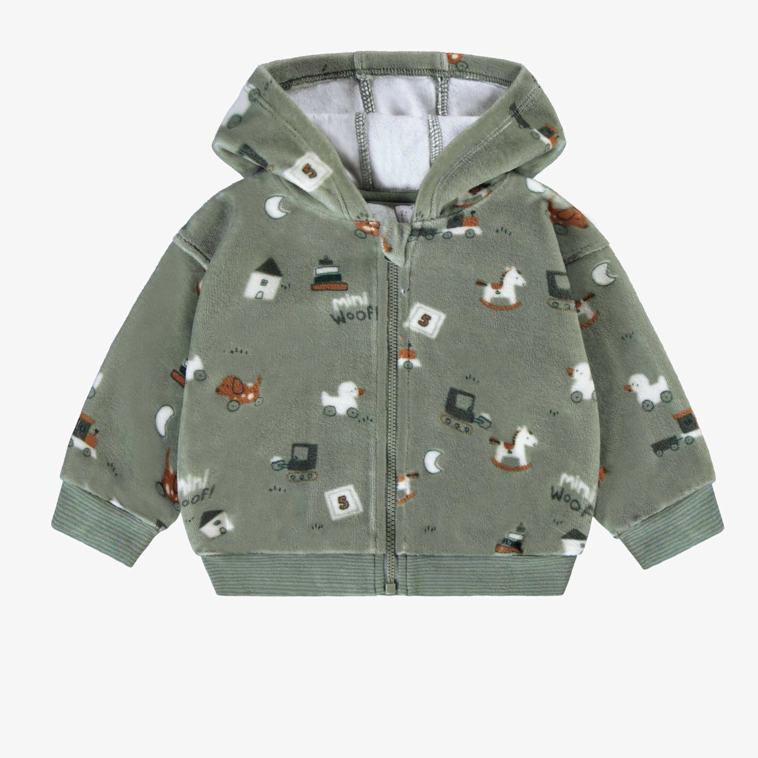 Veste verte en velours, naissance