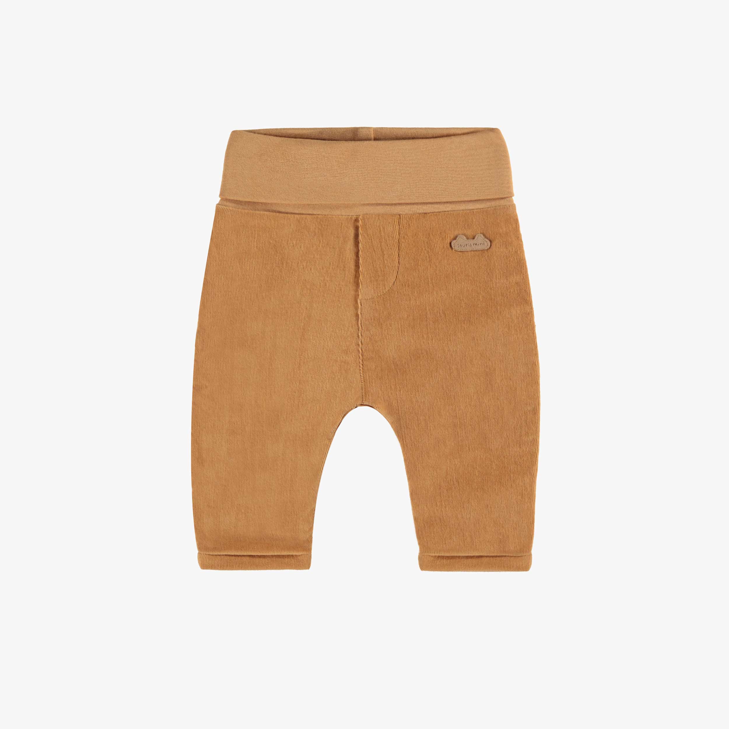 Pantalon brun en velours côtelé, naissance
