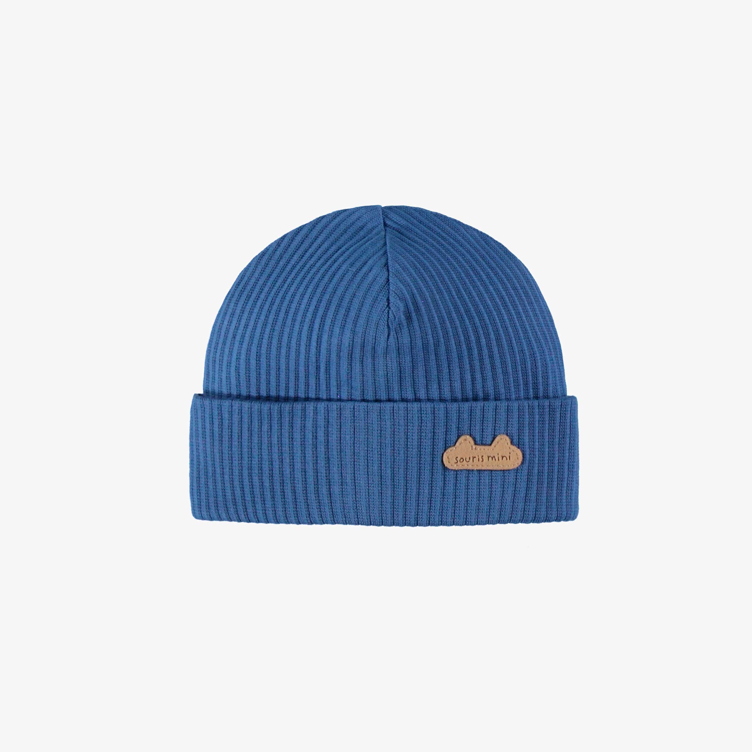 Blue ribbed knit hat, birth