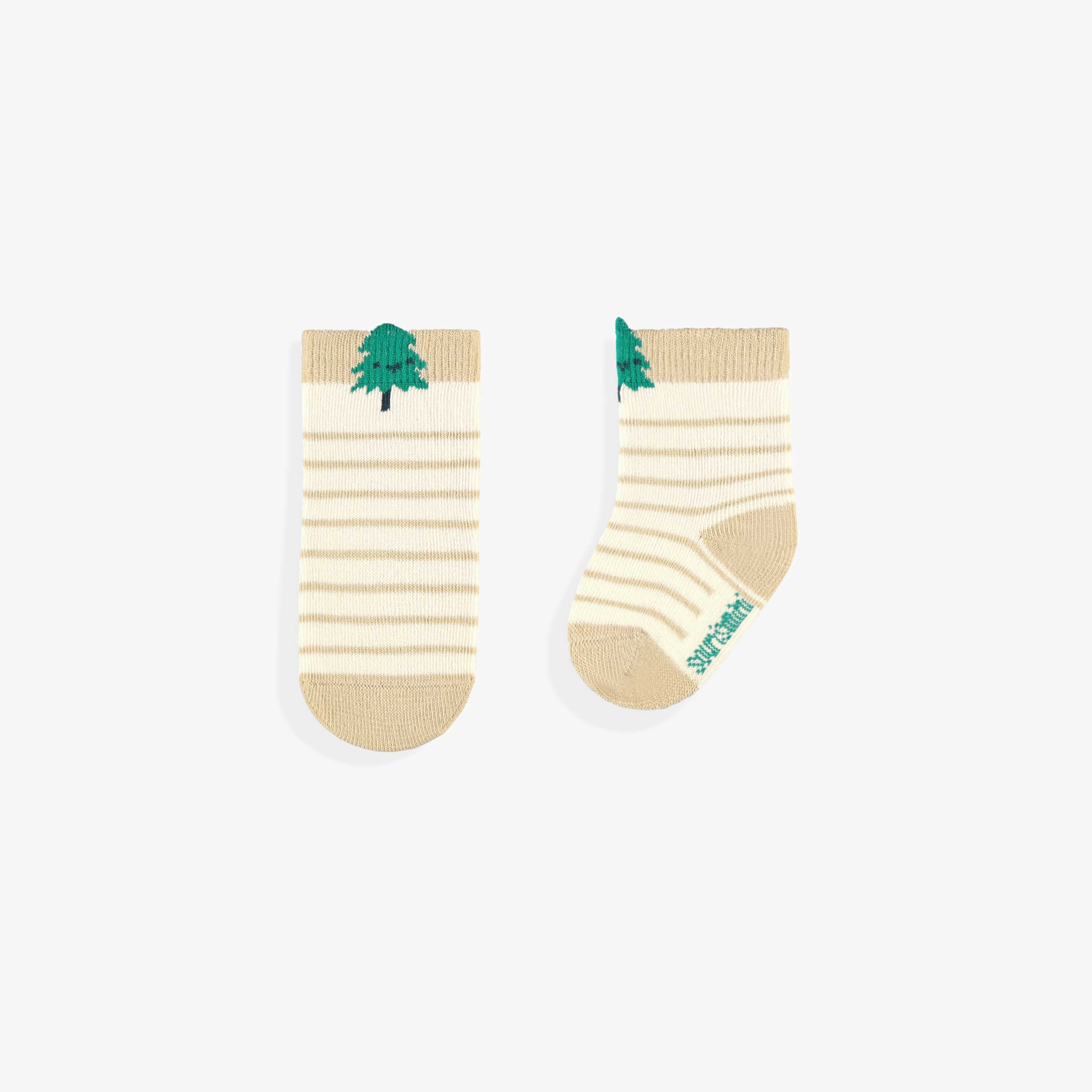 Chaussettes crème avec sapin, naissance