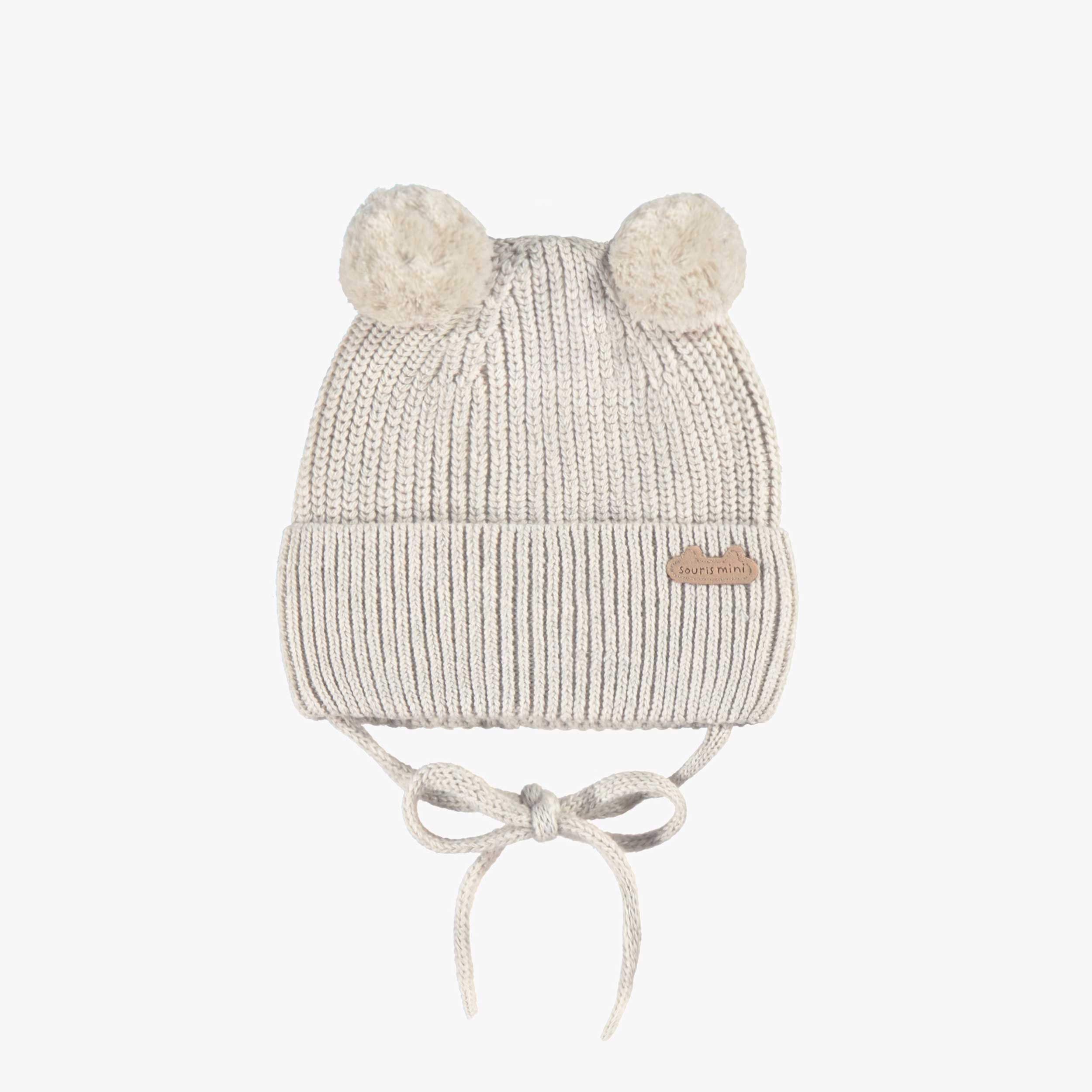 Tuque crème en tricot avec pompons, naissance