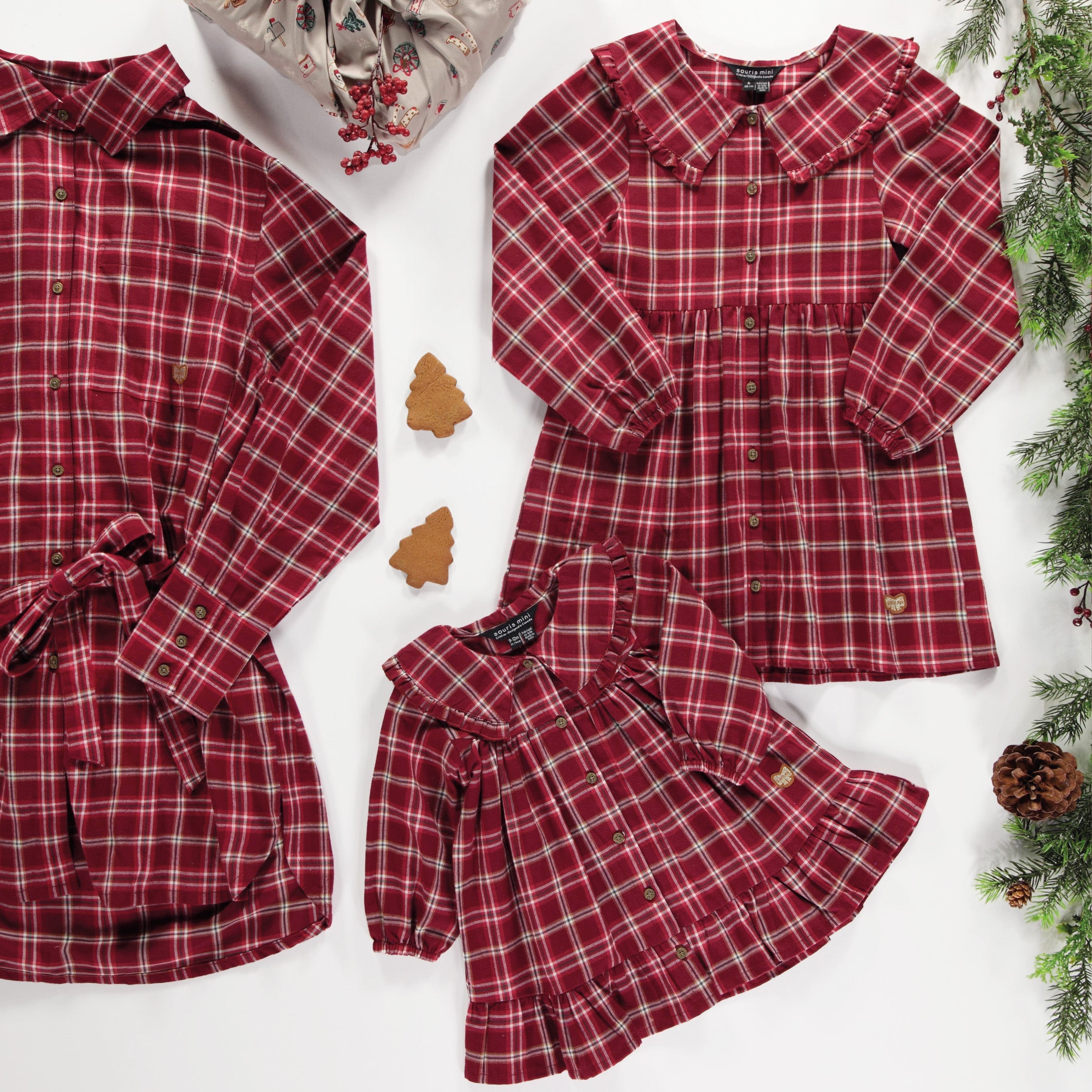 Red and white plaid pattern dress in brushed flannel, child