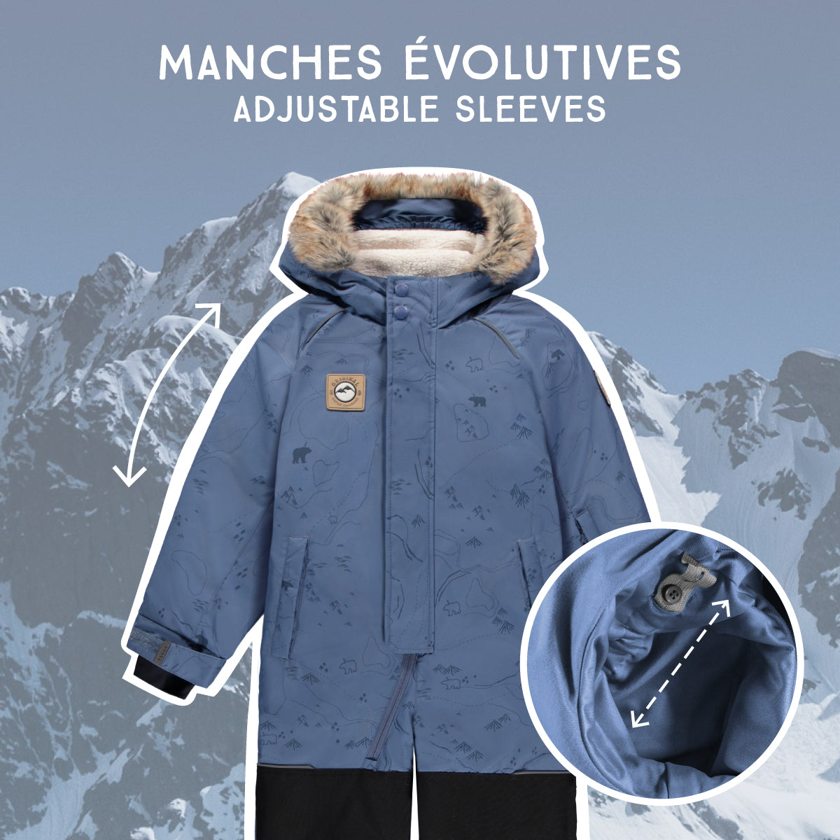 Blue one-piece snowsuit, child
