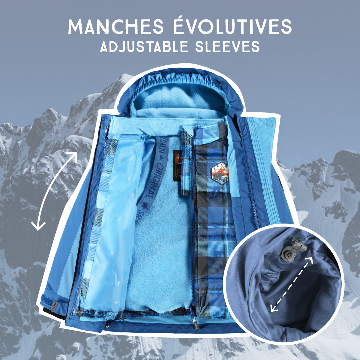 Blue, plaid, and black 3-in-1 snowsuit, child