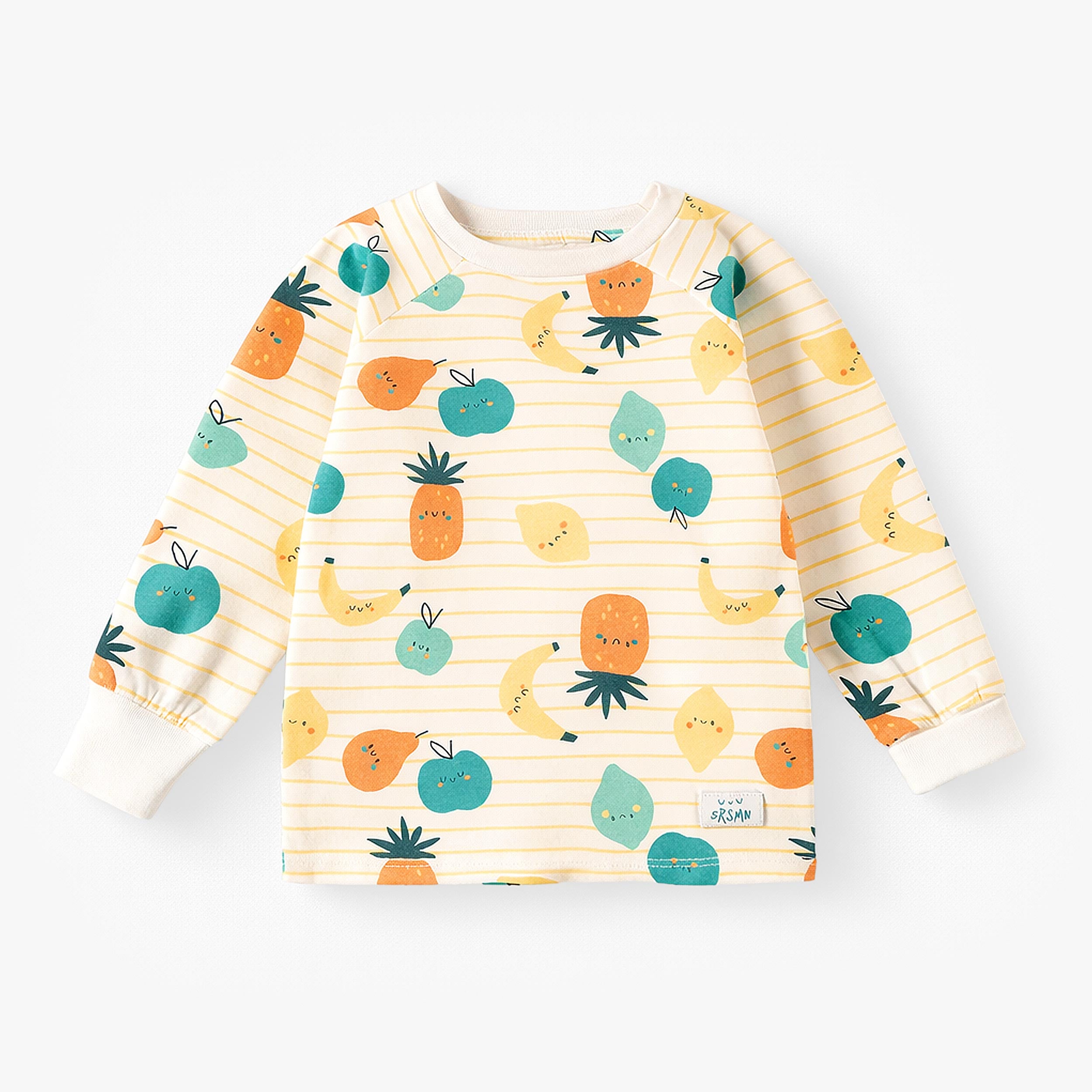 Haut du pyjama deux pièces crème à rayures et motifs de fruits, bébé
