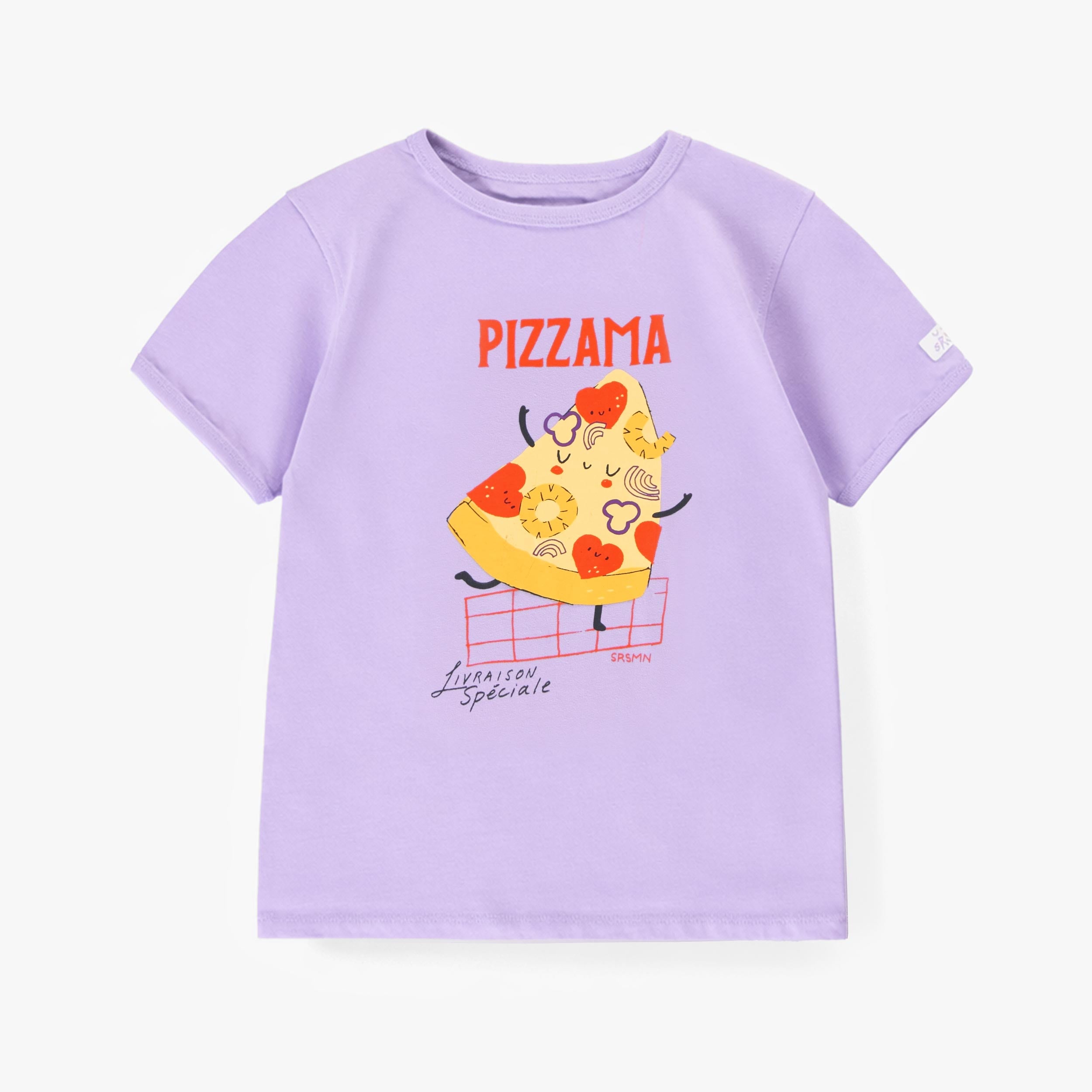 Haut du pyjama deux pièces mauve à motifs de pizzas, enfant