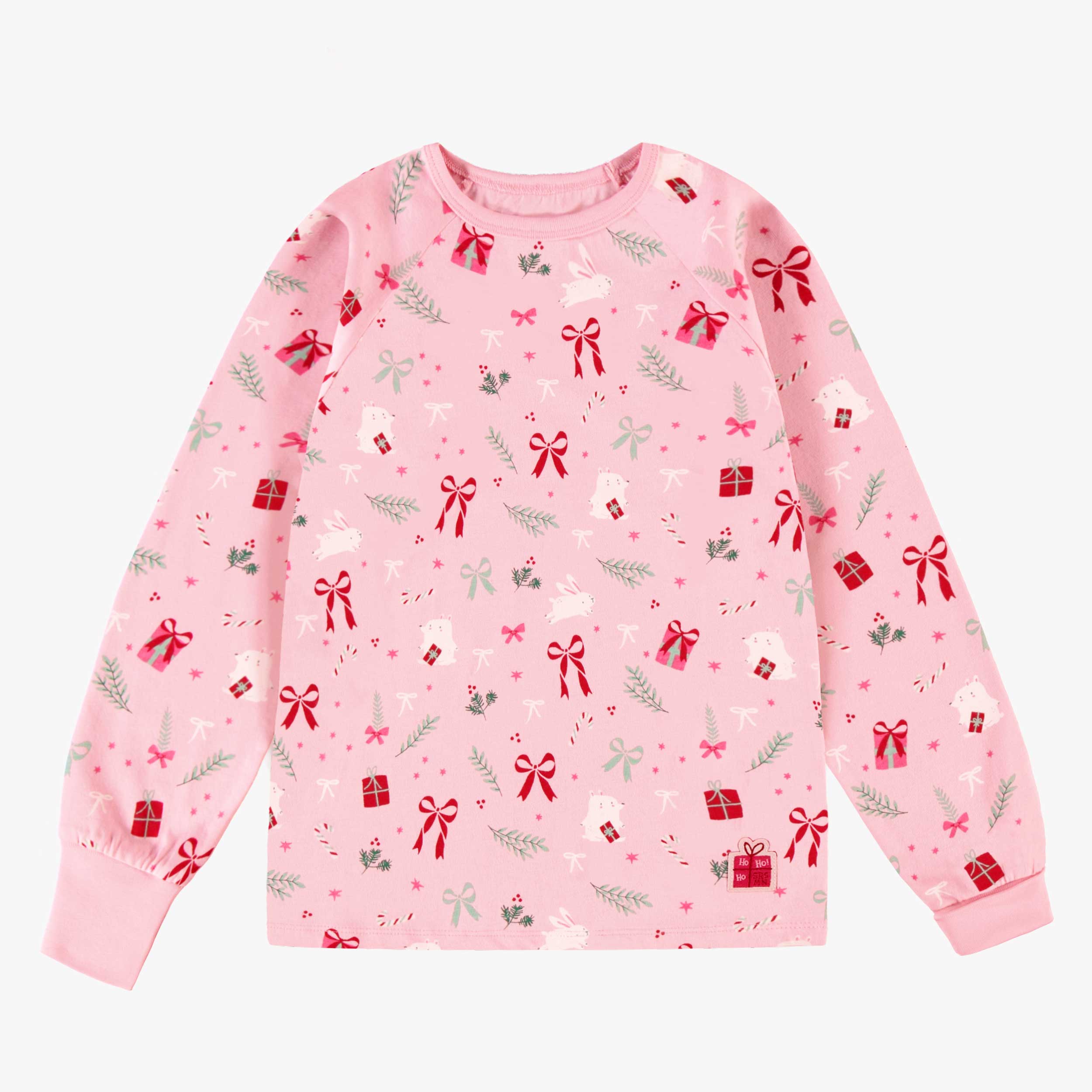Haut du pyjama deux pièces rose à motifs des Fêtes, enfant