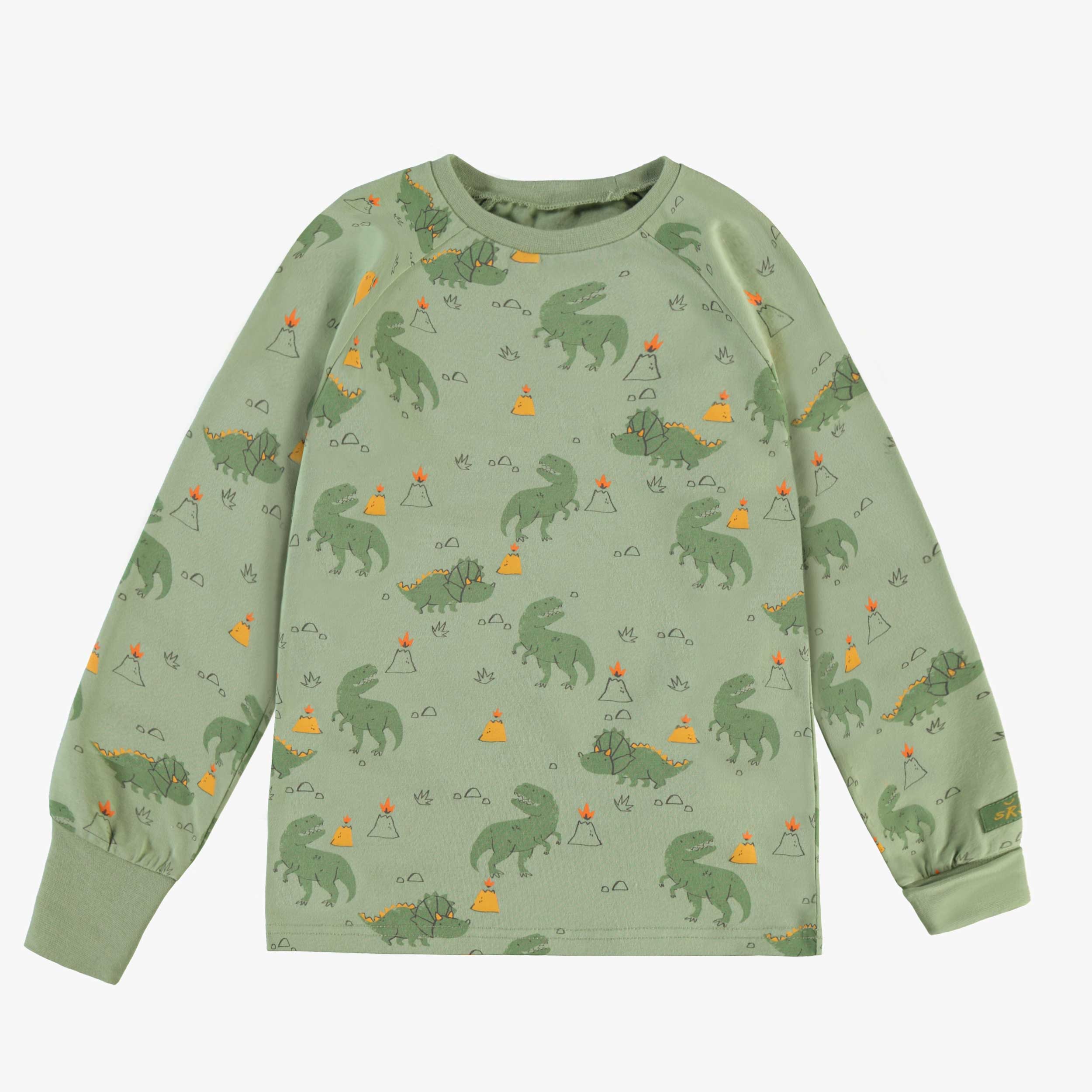 Haut du pyjama deux pièces vert à motifs de dinosaures, enfant