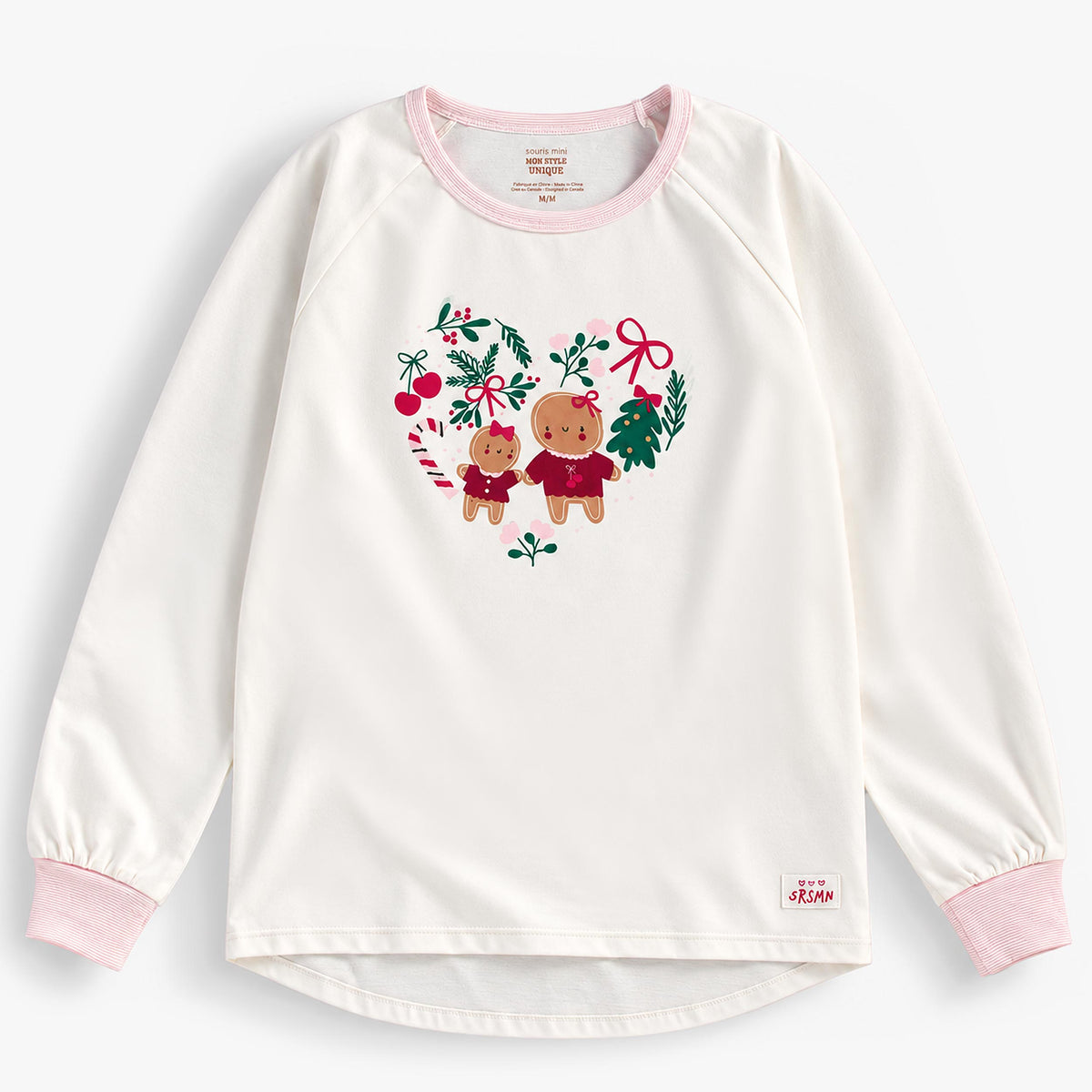 Haut de pyjama crème avec illustration des Fêtes, adulte - Souris Mini