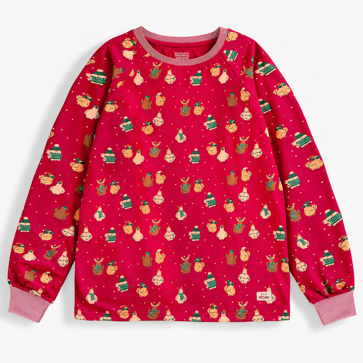 Haut de pyjama de Noël rouge à motifs festifs en coton, adulte - Souris Mini