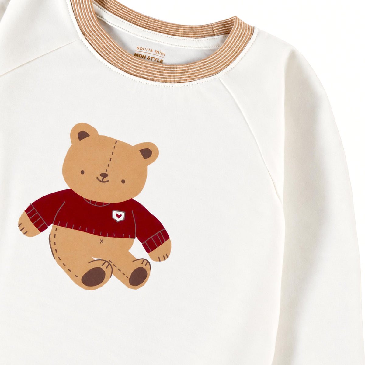 Illustration du chandail pyjama deux pièces crème à motifs d’oursons, enfant - Souris Mini