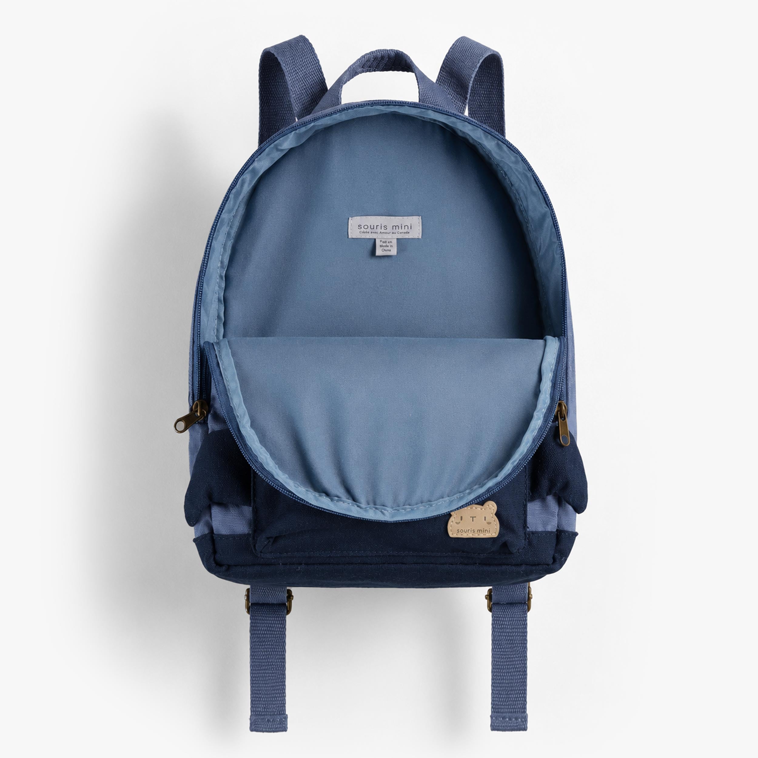 Intérieur du sac à dos bleu en toile à motif spatial, bébé