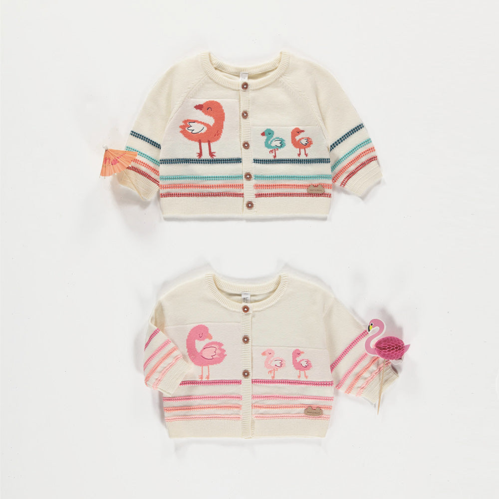 Cardigans en tricot avec flamants et rayures, naissance