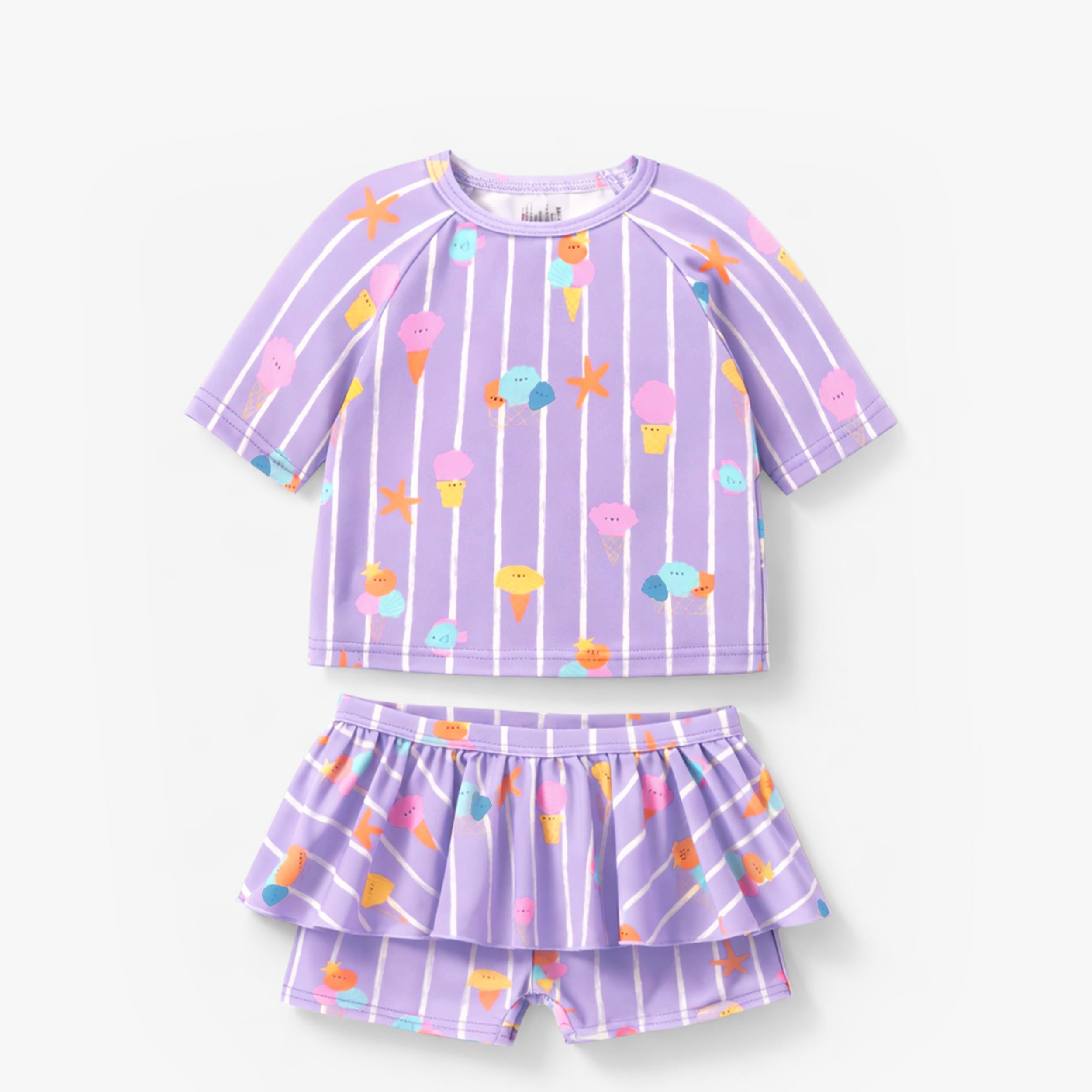 Maillot de bain deux pièces mauve avec rayures et motifs, bébé - Souris Mini