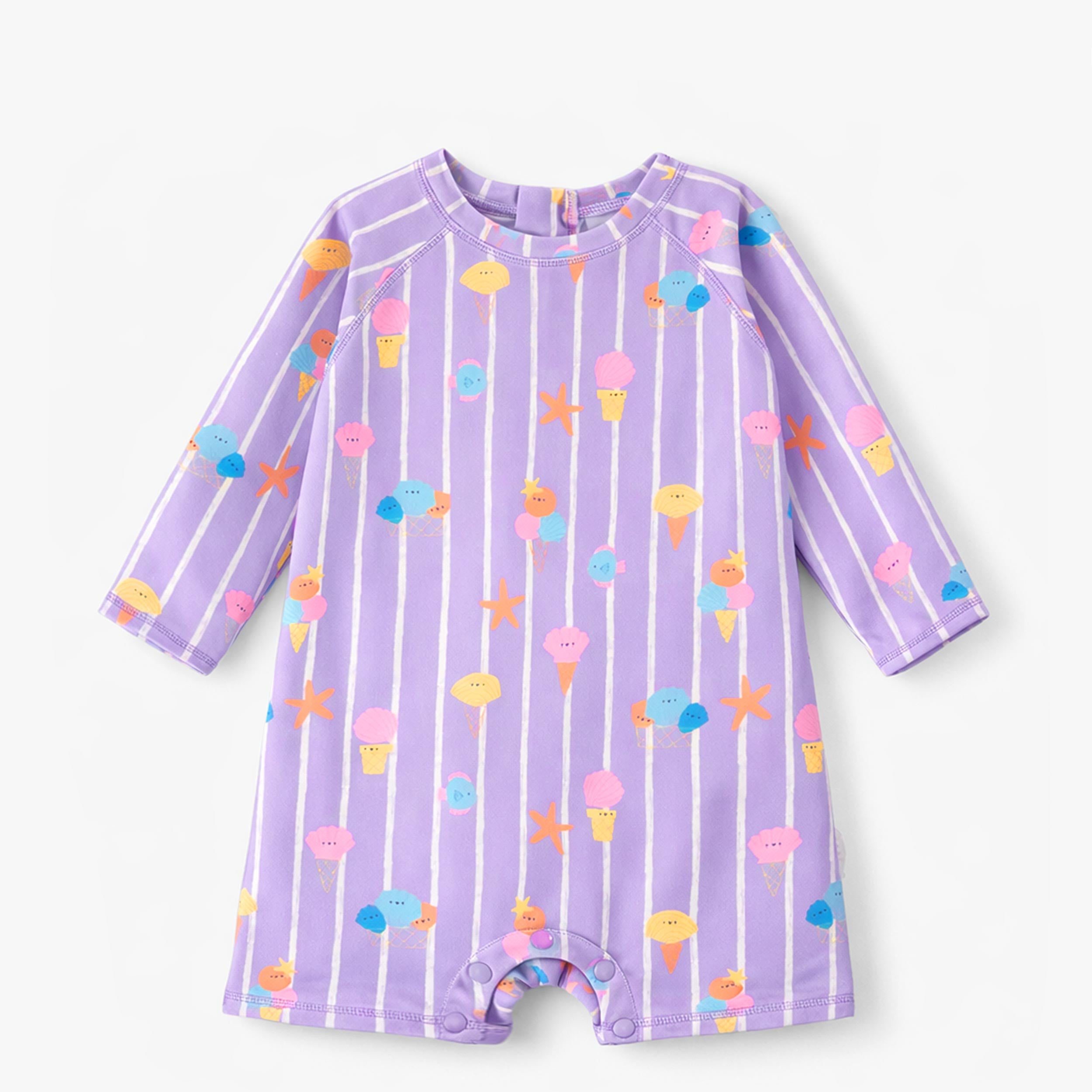 Maillot de bain une pièce mauve avec rayures et motifs, bébé - Souris Mini