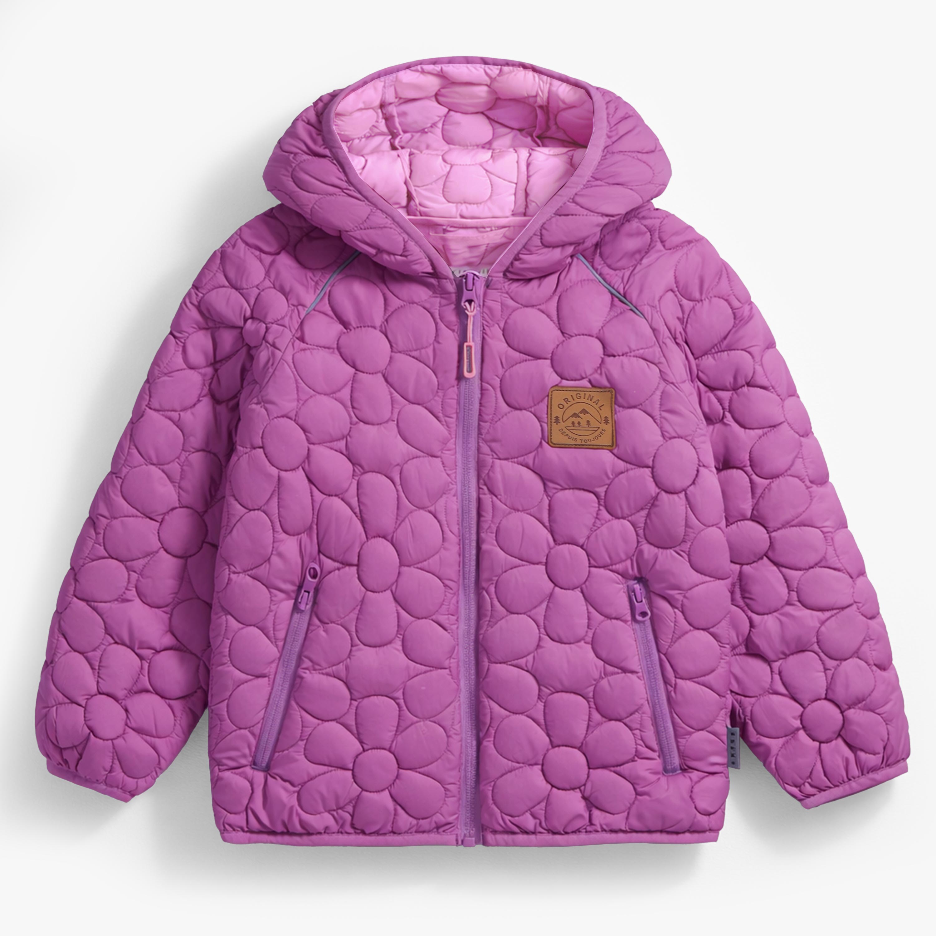 Manteau doudoune mauve avec matelassé floral, enfant - Souris Mini