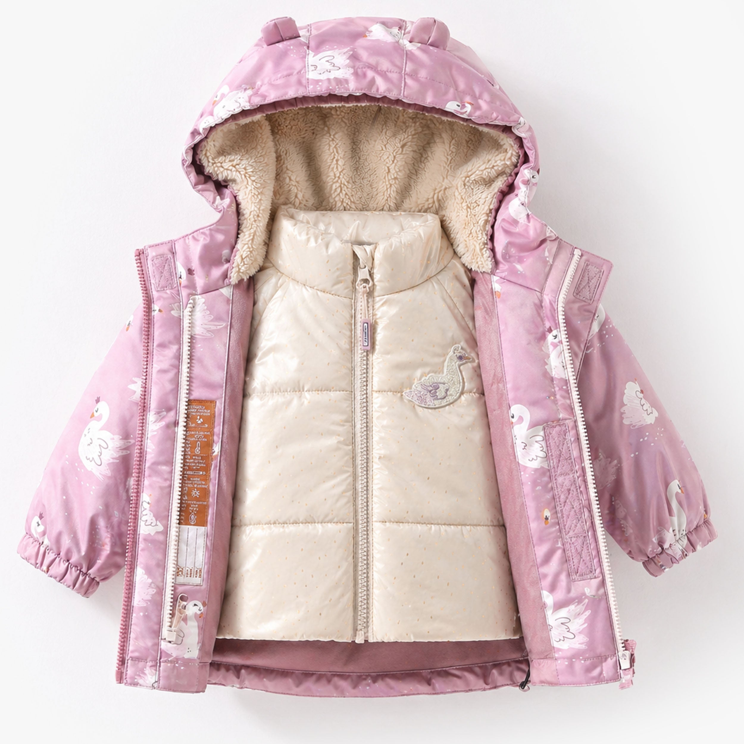Manteau de l'habit de neige 3 en 1 rose à imprimés, bébé