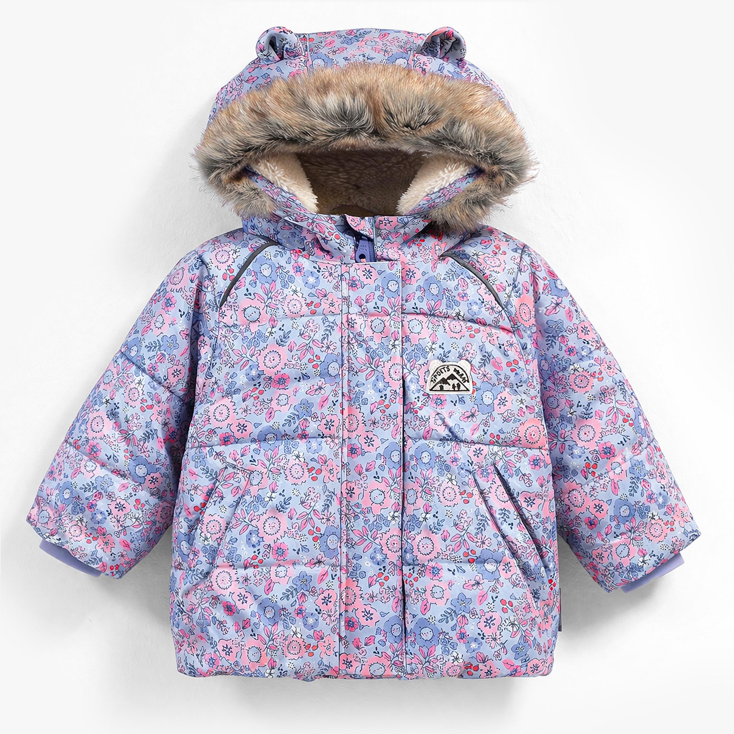 Manteau de neige de l'habit de neige deux pièces bleu à imprimé floral, bébé
