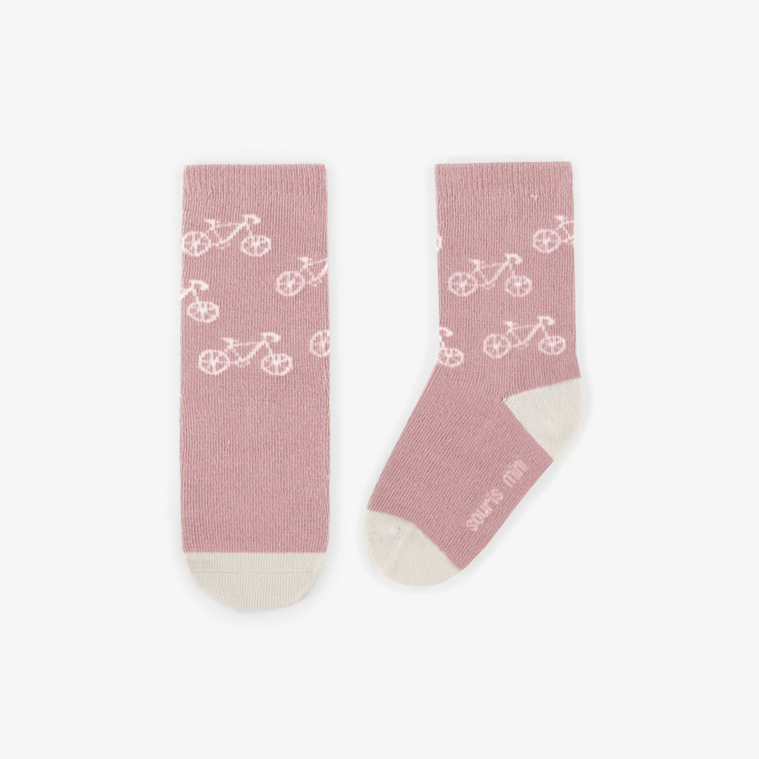 Pink socks with bicycles, baby