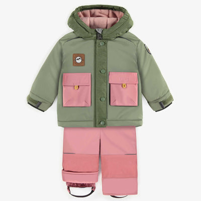 Habit de neige deux pièces vert et rose, bébé || Green and pink two-piece snowsuit, baby