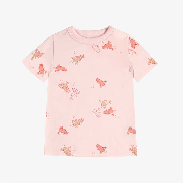 T-shirt manches courtes coupe ajustée rose pâle au motif écrevisses, enfant || Light pink short sleeves slim fit t-shirt with a crayfish print, child