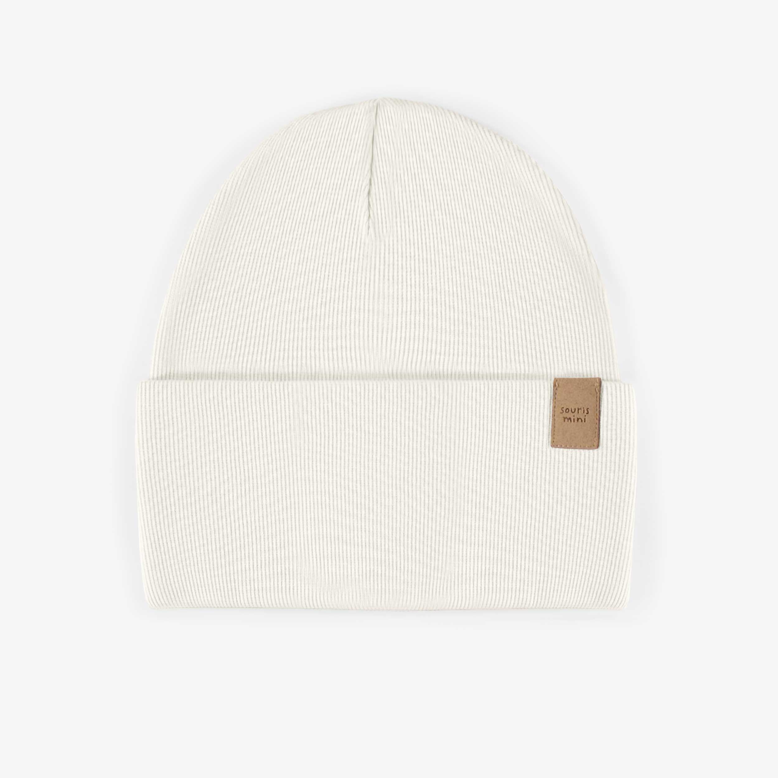 Chapeau crème d’extérieur en tricot côtelé, enfant