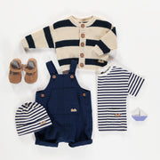 Bonnet marine et blanc à rayures en jersey extensible, naissance || Navy and white striped bonnet in stretch jersey, newborn