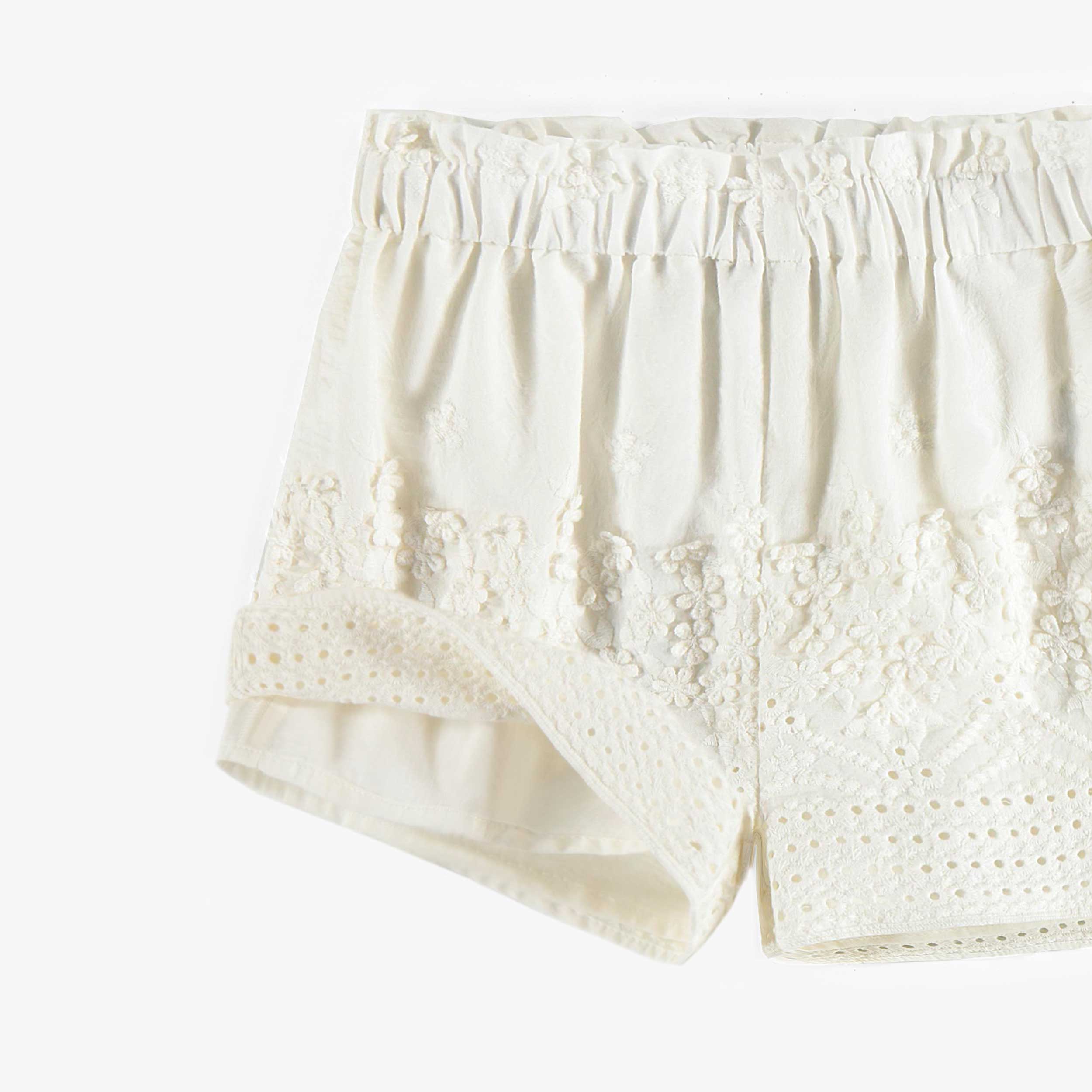 Cream embroidered short in cotton veil, child