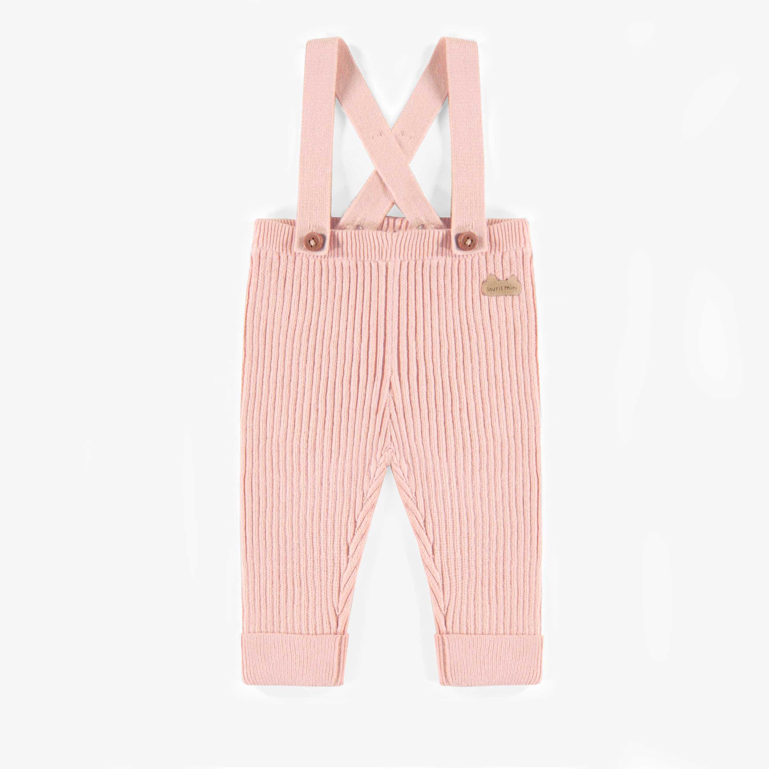 Pantalon de maille rose à bretelles en imitation cachemire, naissance