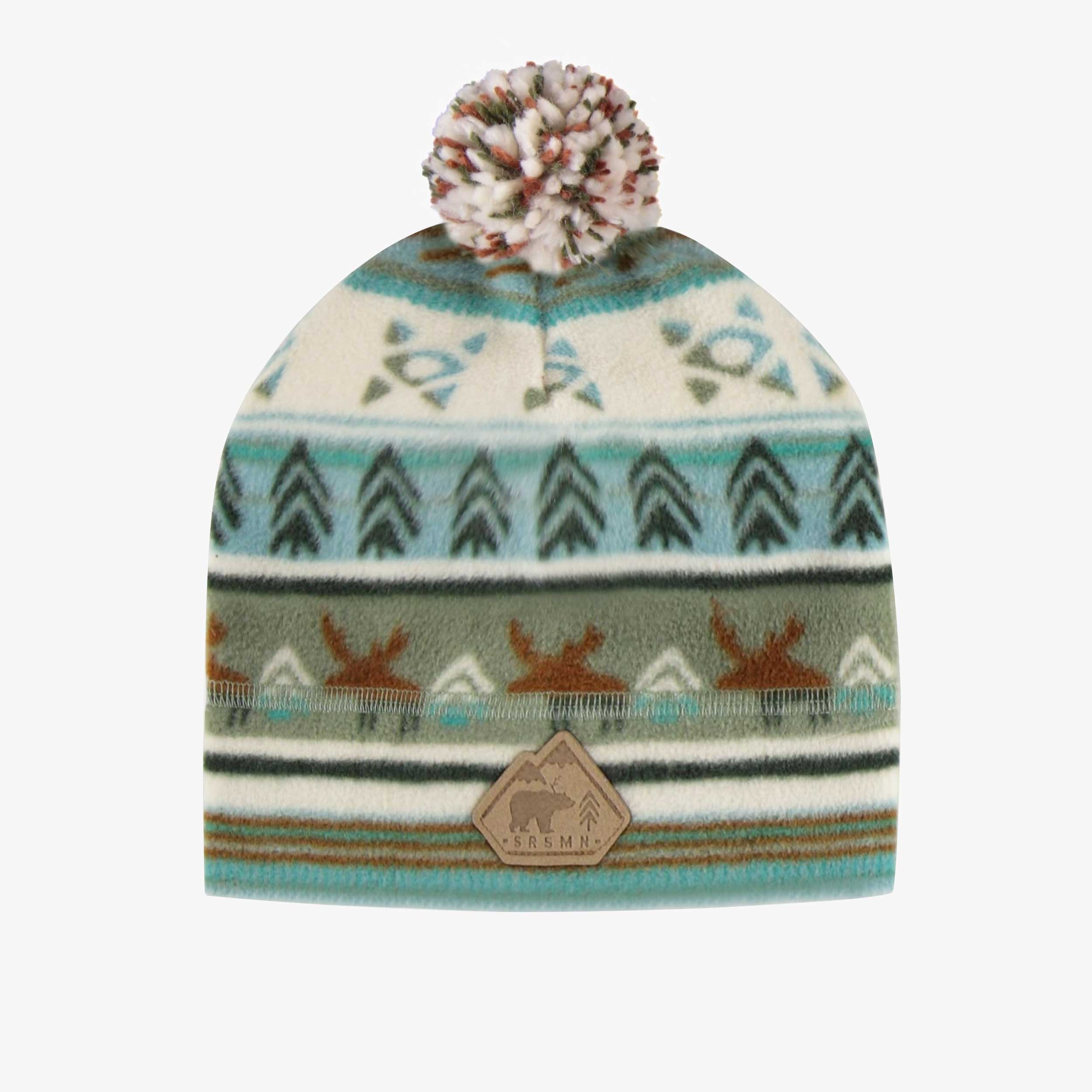 Tuque bleue à motifs avec pompon en polar, enfant