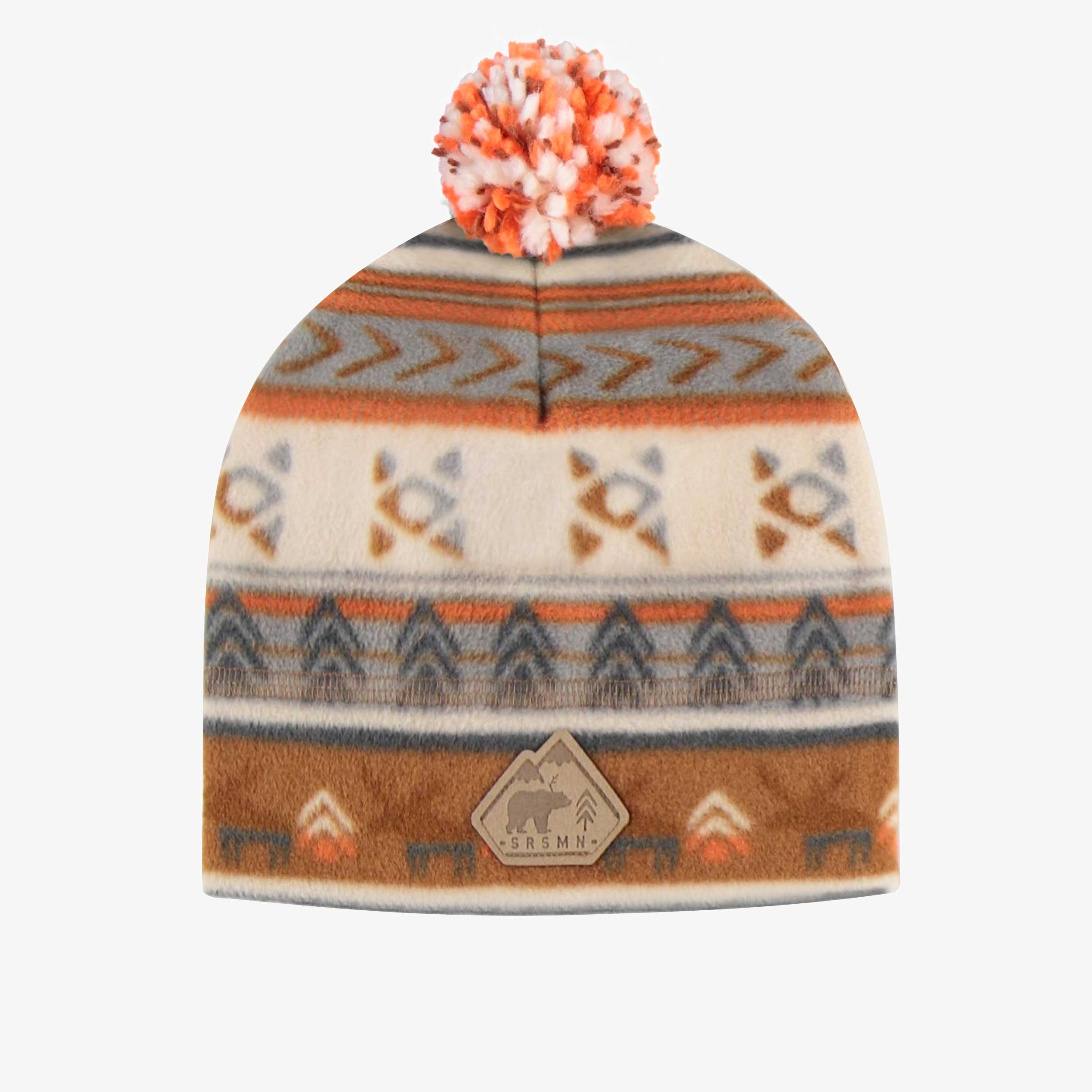 Tuque brun orangé à motif en polar avec pompon, enfant