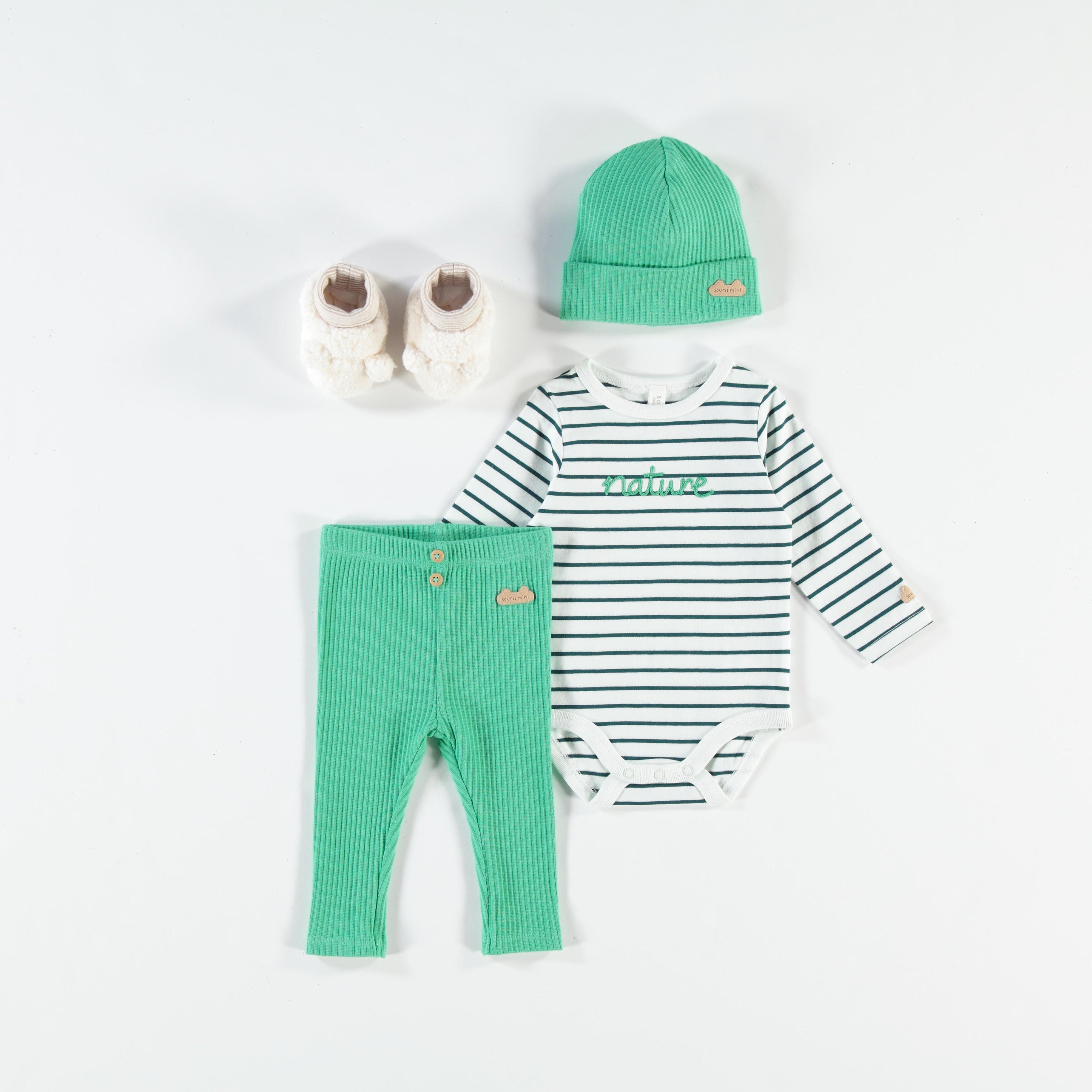 Cream bodysuit with green stripes, newborn